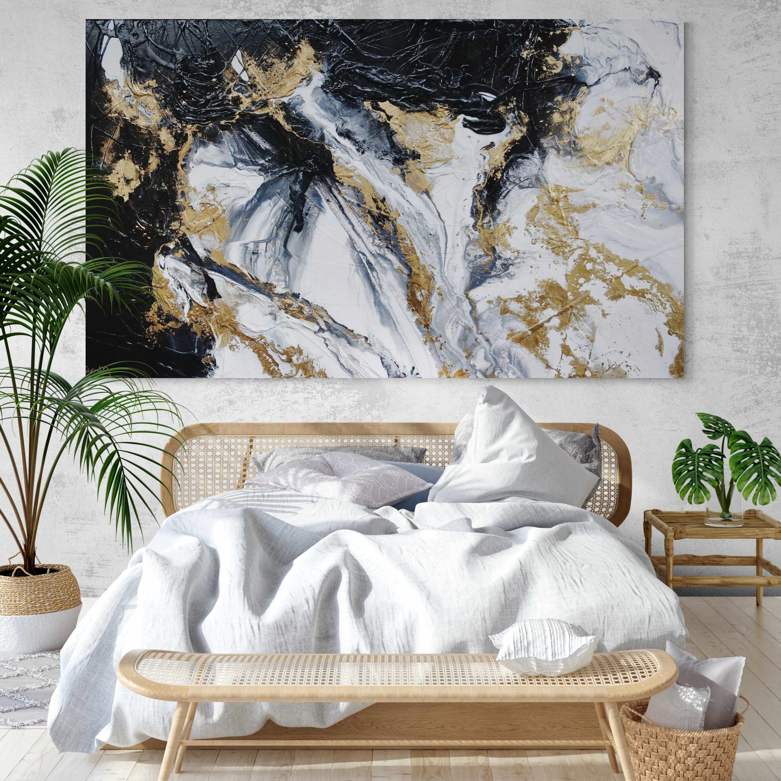 Bullion 200cm x 120cm Black White Gold Textured Abstract Painting (SOLD)-Abstract-Franko-[huge]-[Australian]-[best Selling]-Franklin Art Studio