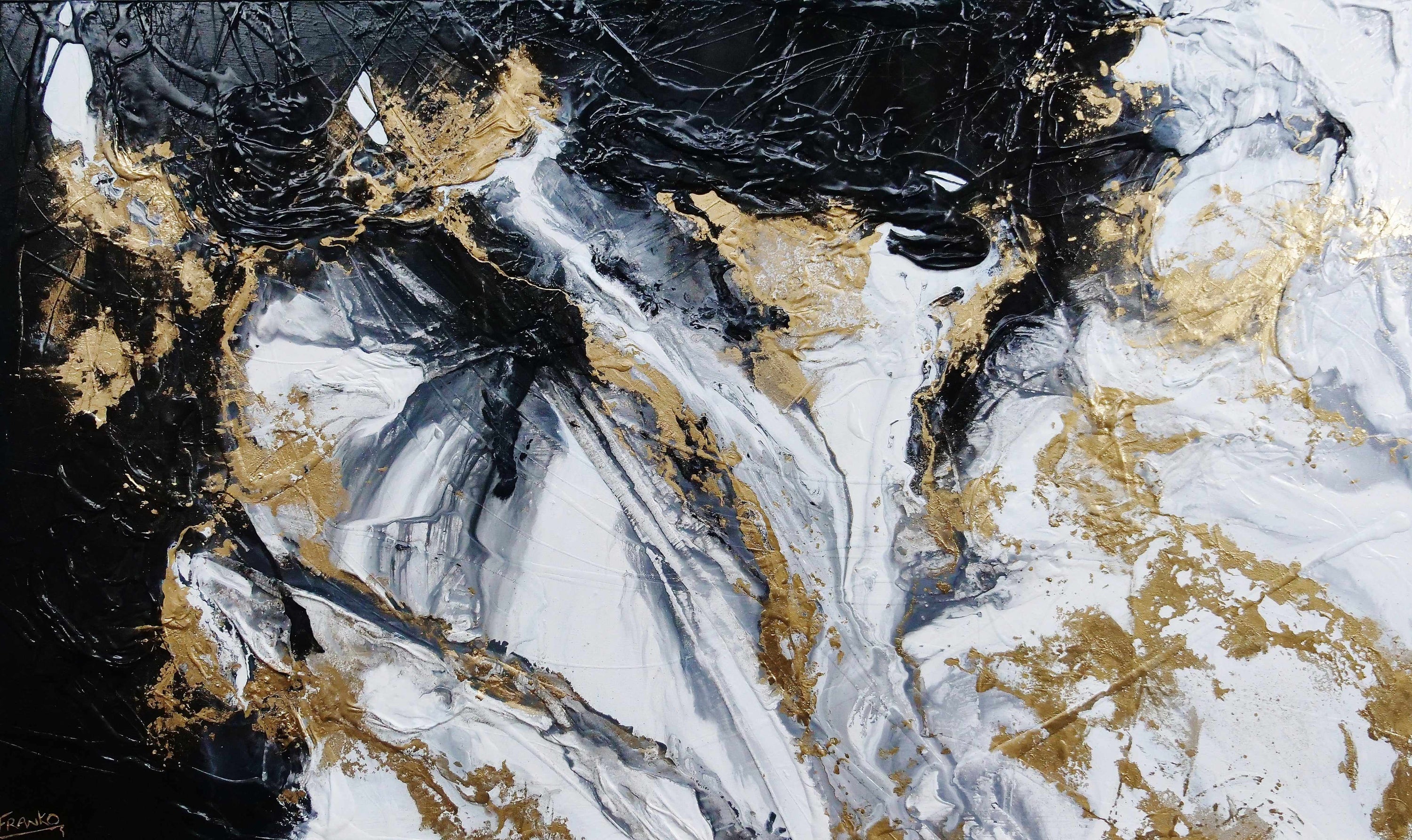 Bullion 200cm x 120cm Black White Gold Textured Abstract Painting (SOLD)-Abstract-[Franko ]-[Gallery]-[popular]-[Australia]-Franklin Art Studio