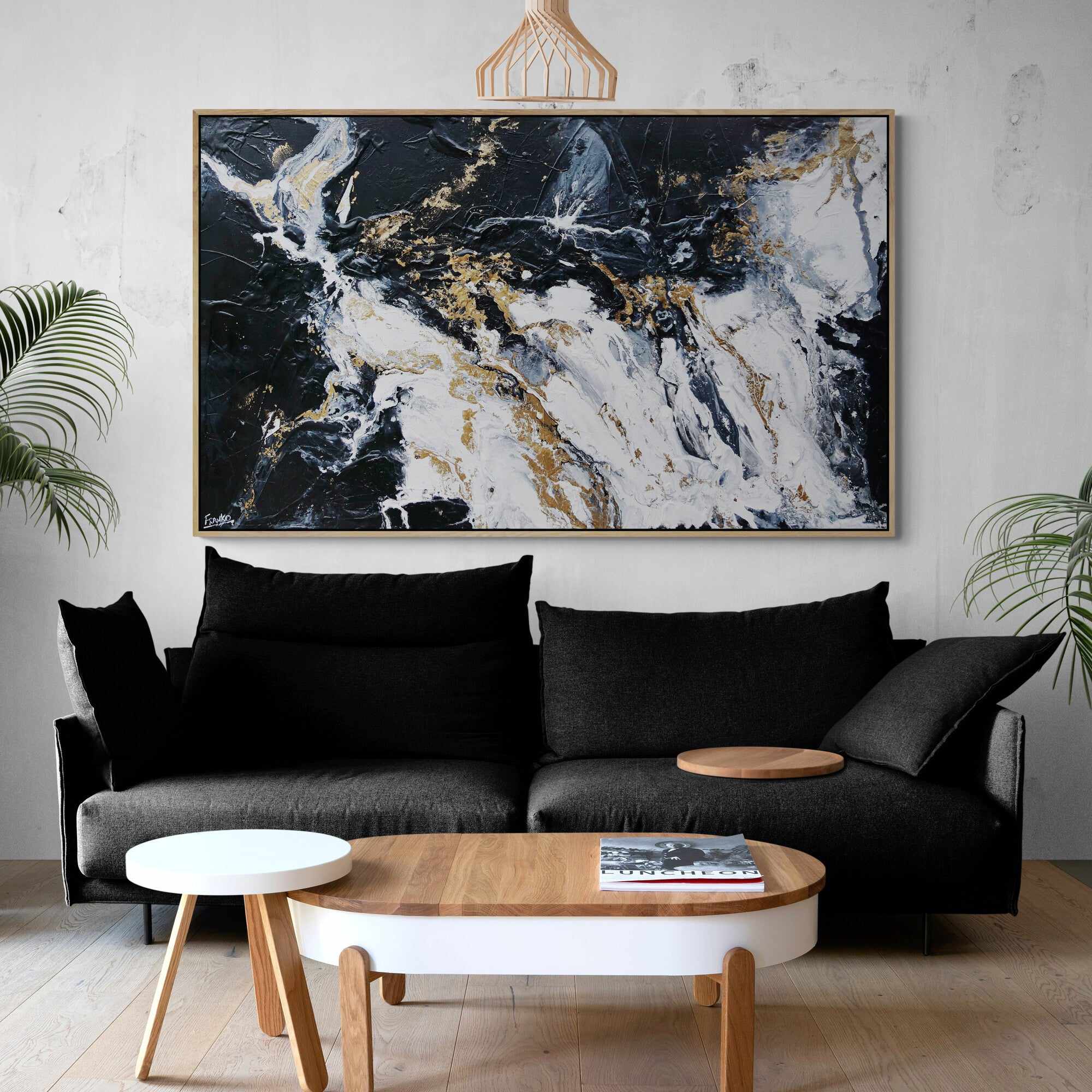 Bullions 200cm x 120cm Black White Gold Textured Abstract Painting (SOLD)-Abstract-[Franko Artist]-[Cheryl]-[Wendy]-[Gabriela]-Franklin Art Studio