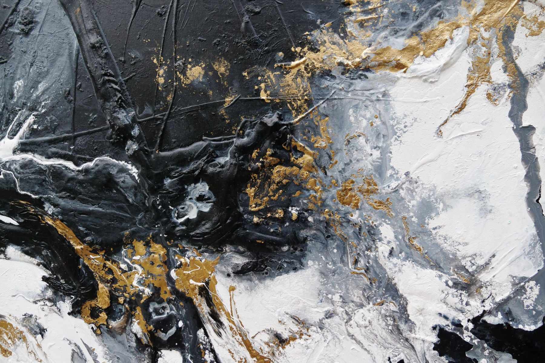 Bullions 200cm x 120cm Black White Gold Textured Abstract Painting (SOLD)