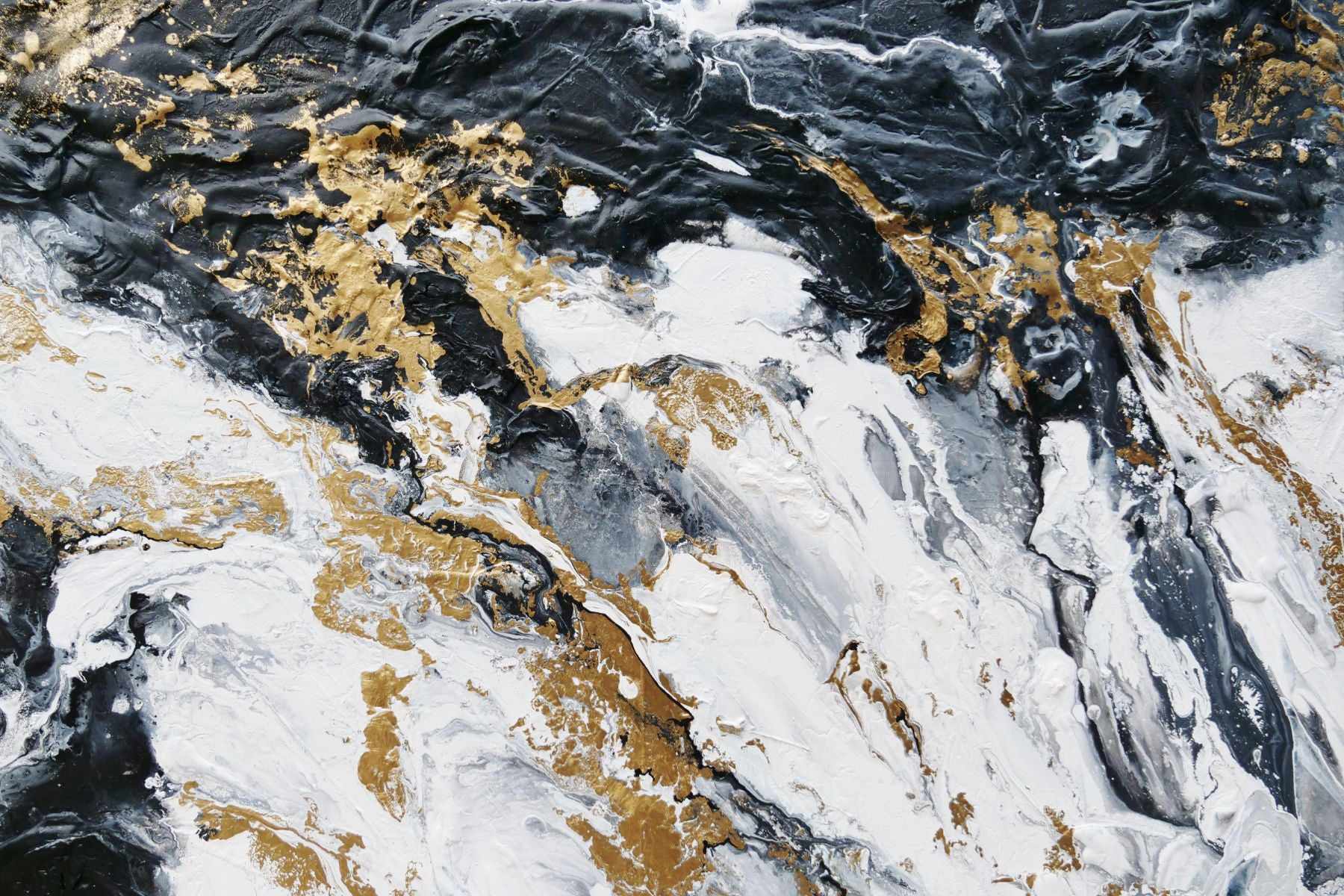 Bullions 200cm x 120cm Black White Gold Textured Abstract Painting (SOLD)