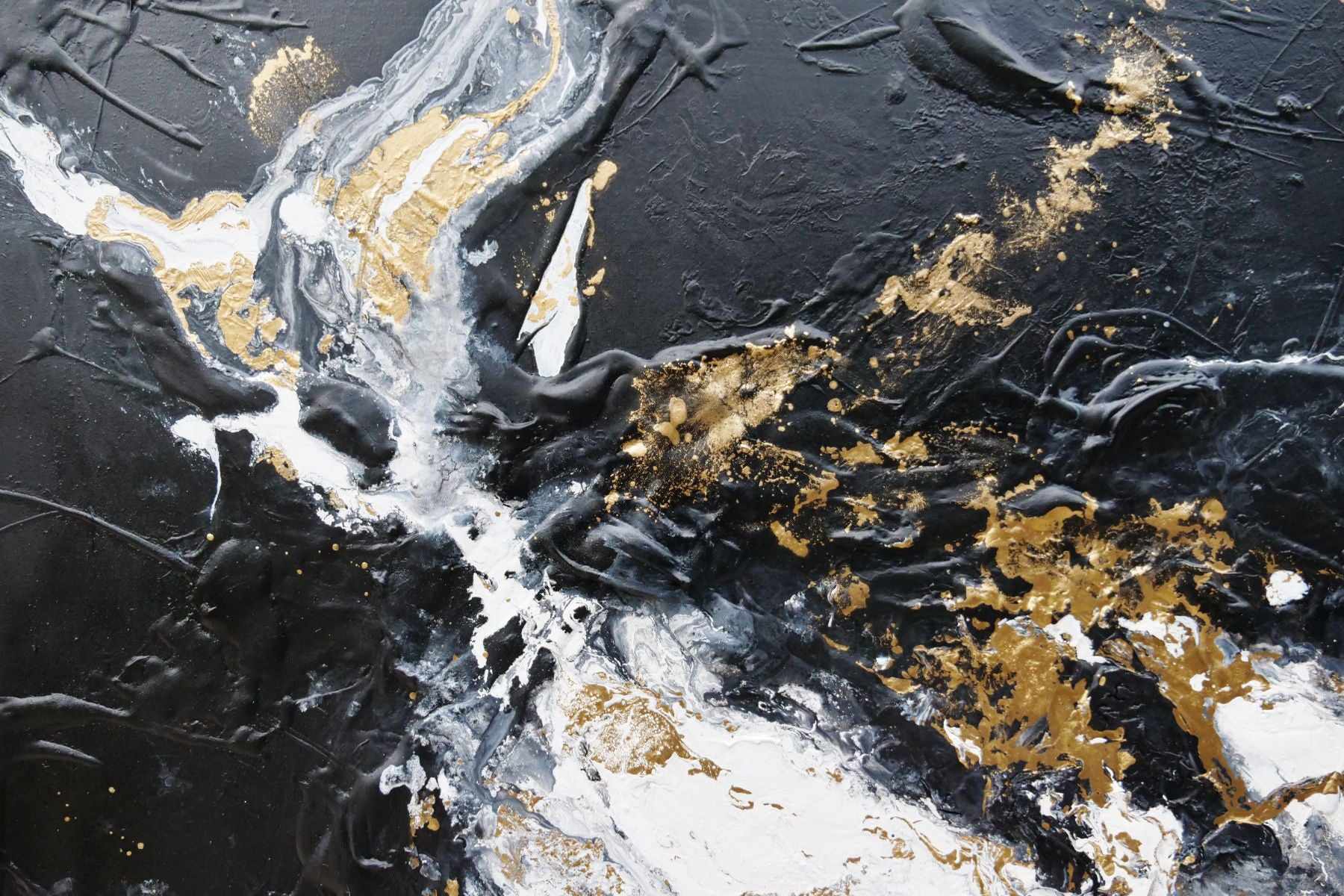Bullions 200cm x 120cm Black White Gold Textured Abstract Painting (SOLD)