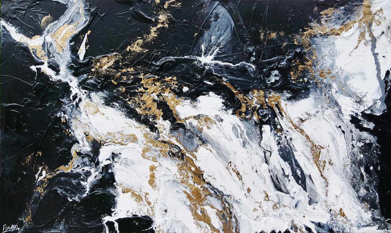 Bullions 200cm x 120cm Black White Gold Textured Abstract Painting (SOLD)-Abstract-[Franko ]-[Gallery]-[popular]-[Australia]-Franklin Art Studio