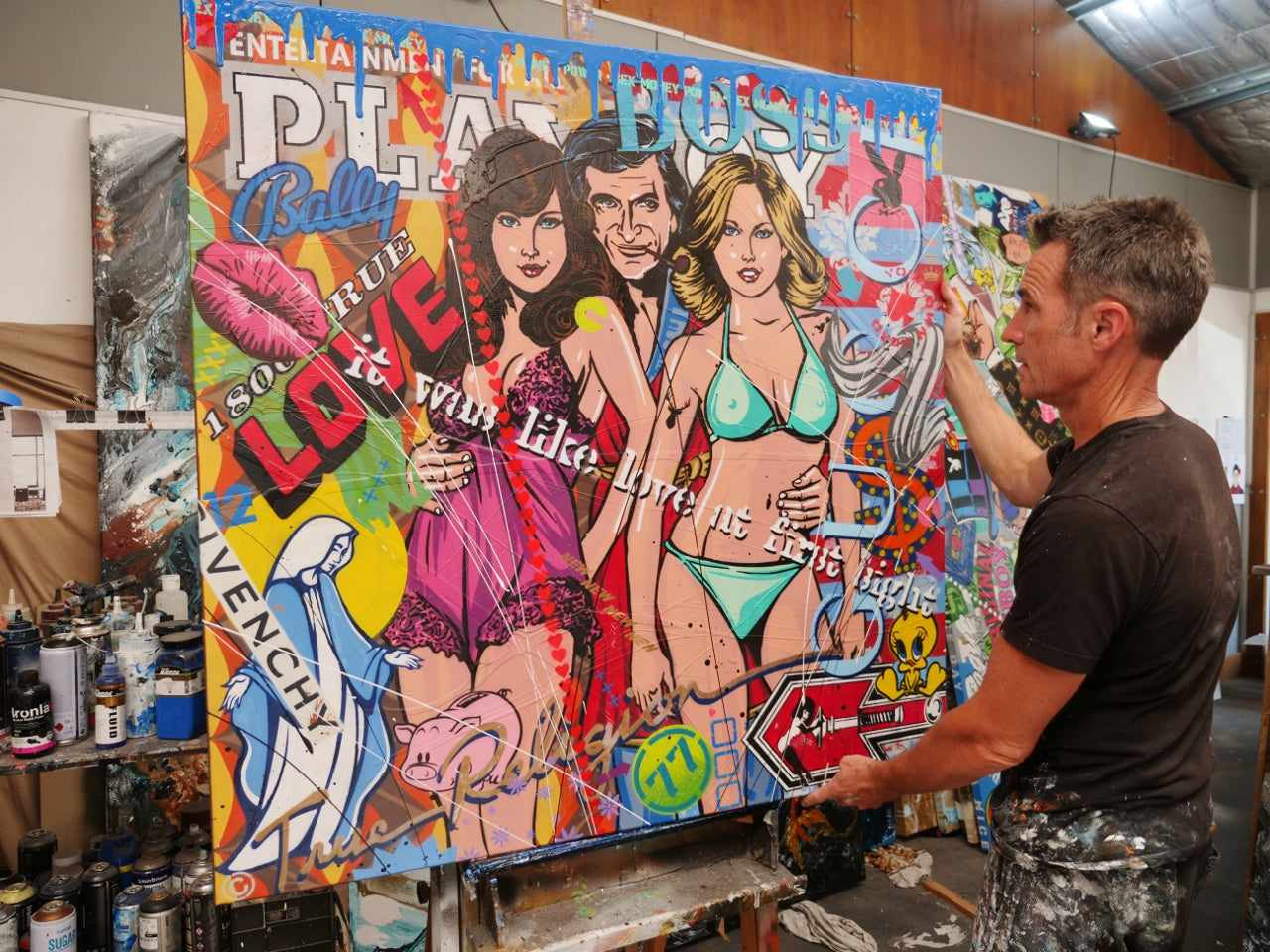 Bunnies 120cm x 120cm Hugh Hefner Playboy Textured Urban Pop Art Painting (SOLD)-Urban Pop Art-[Franko Artist]-[Cheryl]-[Wendy]-[Gabriela]-Franklin Art Studio