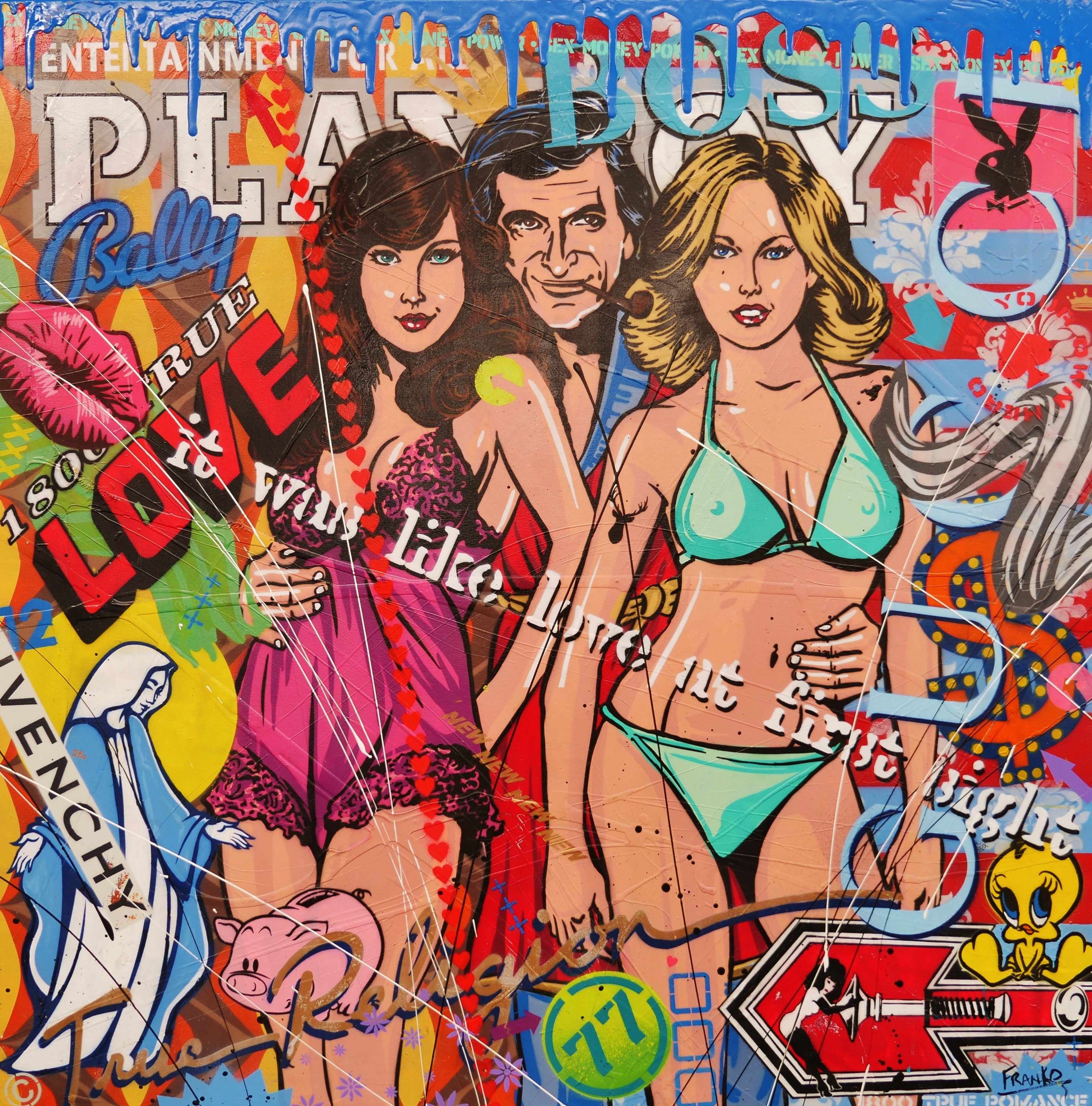 Bunnies 120cm x 120cm Hugh Hefner Playboy Textured Urban Pop Art Painting (SOLD)-Urban Pop Art-[Franko ]-[Gallery]-[popular]-[Australia]-Franklin Art Studio