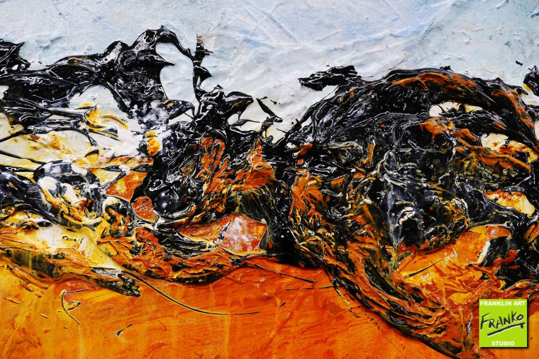 Burnt Orange Landscape 160cm x 100cm Blue Orange Textured Abstract Painting (SOLD)