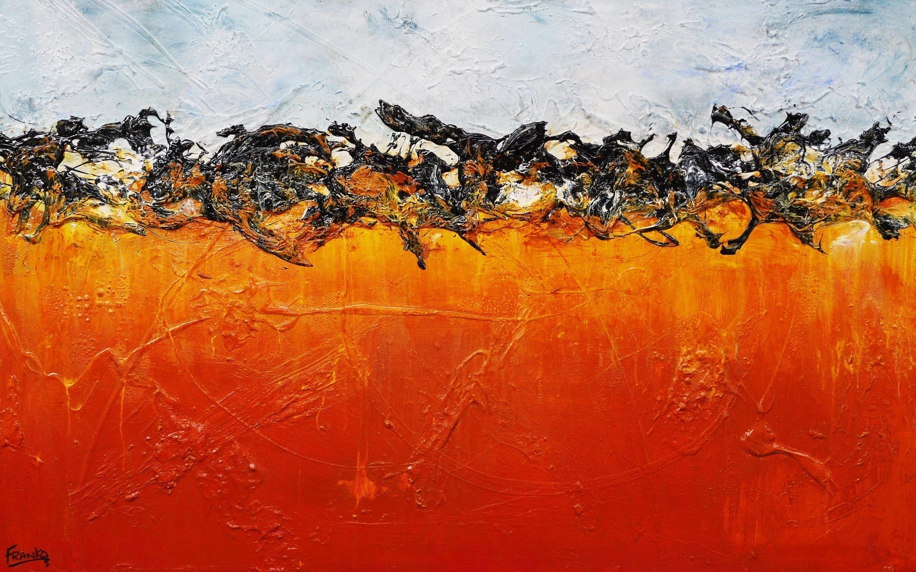 Burnt Orange Landscape 160cm x 100cm Blue Orange Textured Abstract Painting (SOLD)-Abstract-Franko-[Franko]-[Australia_Art]-[Art_Lovers_Australia]-Franklin Art Studio