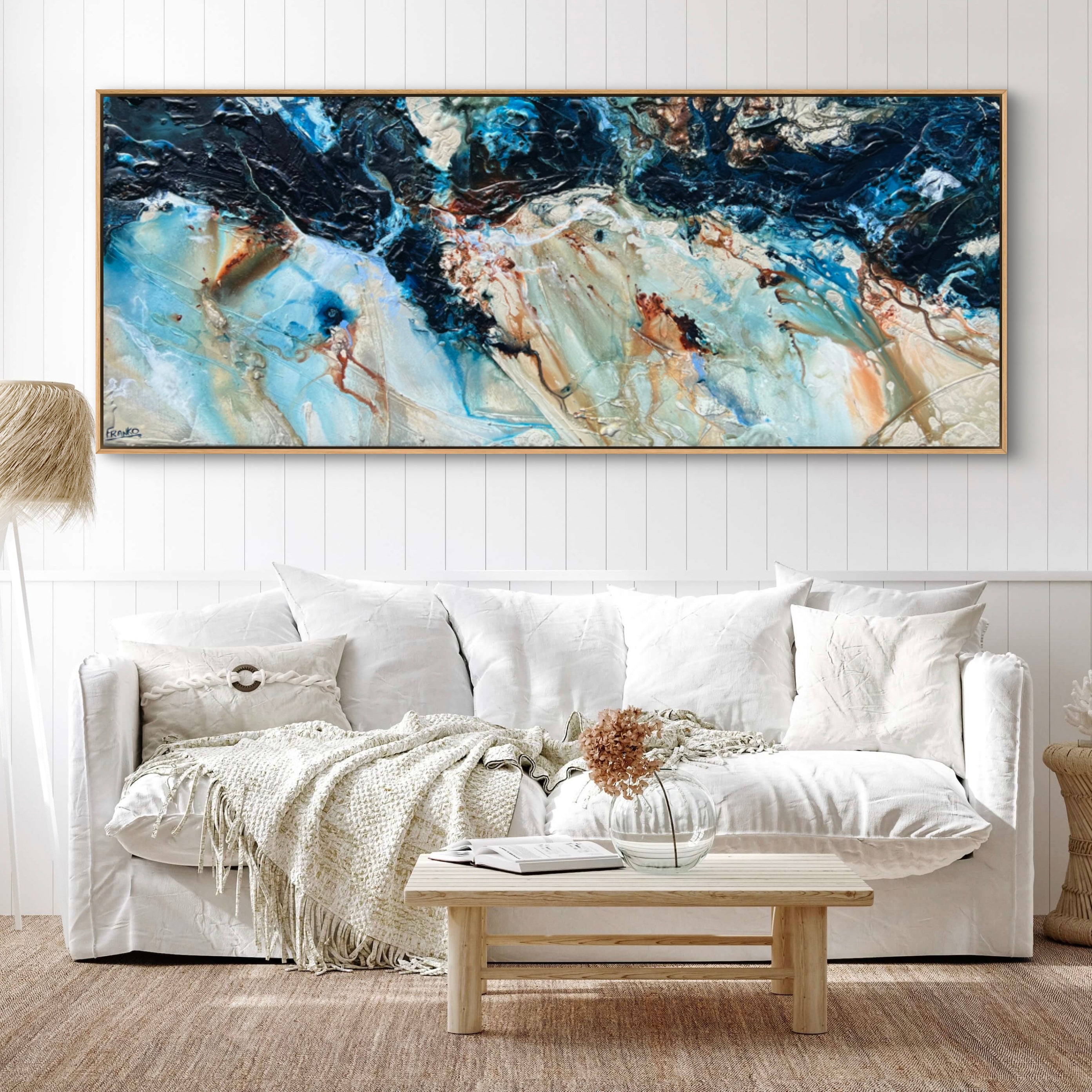 After Midnight 200cm x 80cm Blue Ochre Textured Abstract Painting (SOLD)