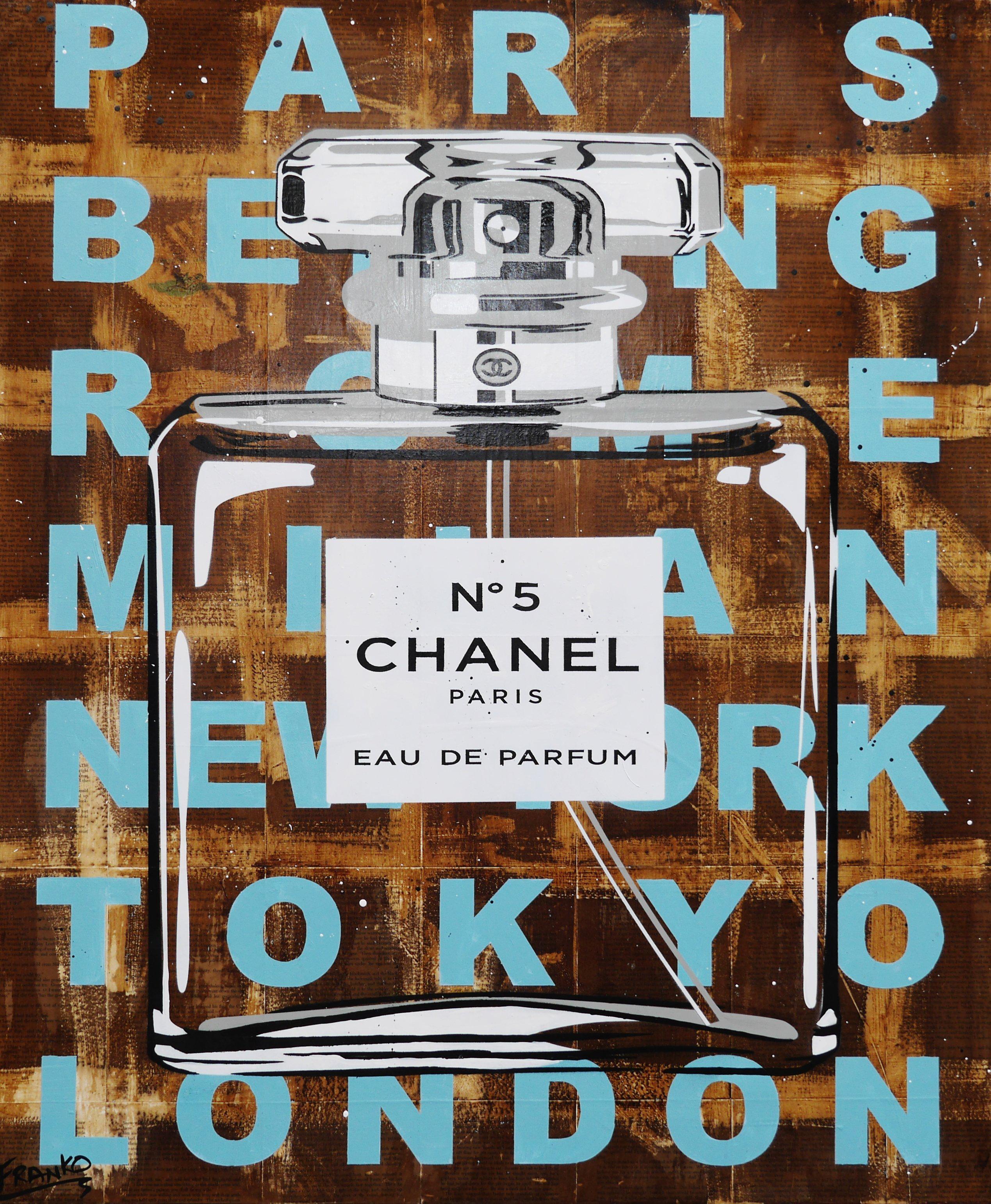 C.C. NO. 5 120cm x 100cm Chanel Perfume Bottle Vintage Book Pop art Painting (SOLD)-Abstract-Franko-[Franko]-[Australia_Art]-[Art_Lovers_Australia]-Franklin Art Studio