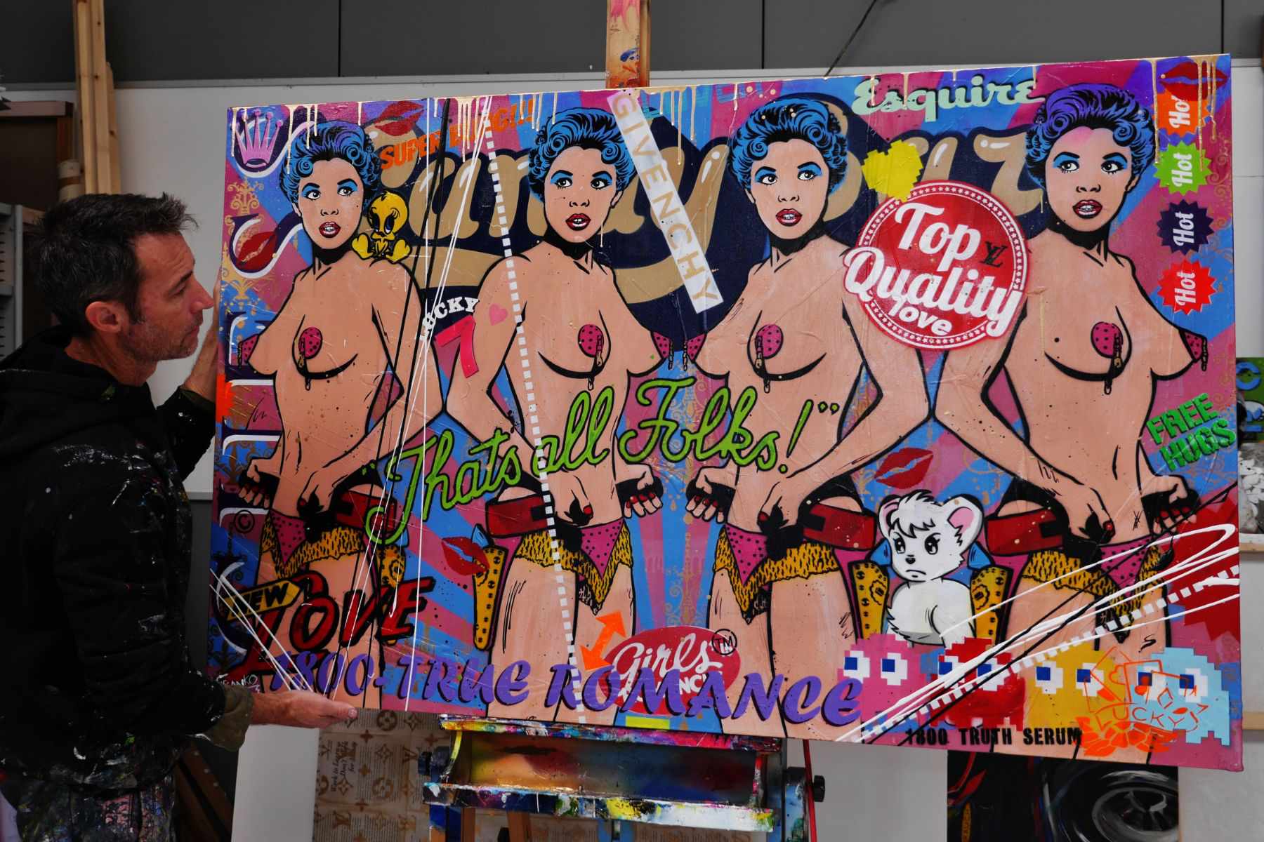 Cabaret and Cabernet 160cm x 100cm Candy Barr Textured Urban Pop Art Painting (SOLD)-urban pop-Franko-[franko_artist]-[Art]-[interior_design]-Franklin Art Studio