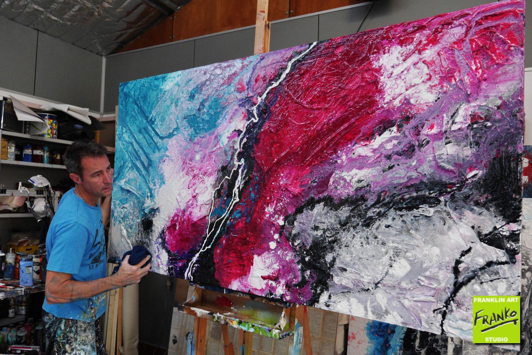 Cabernet 190cm x 100cm Pink Blue Grey Textured Abstract Painting (SOLD)-Abstract-Franko-[franko_artist]-[Art]-[interior_design]-Franklin Art Studio