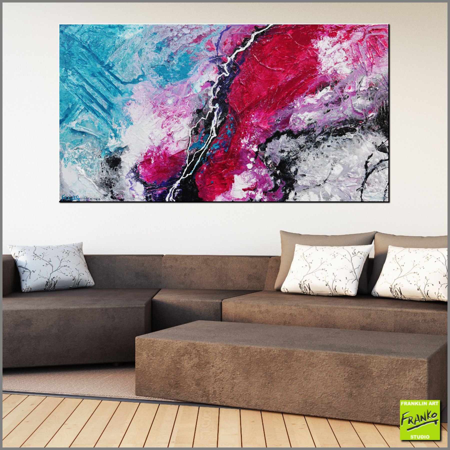 Cabernet 190cm x 100cm Pink Blue Grey Textured Abstract Painting (SOLD)-Abstract-Franko-[Franko]-[huge_art]-[Australia]-Franklin Art Studio