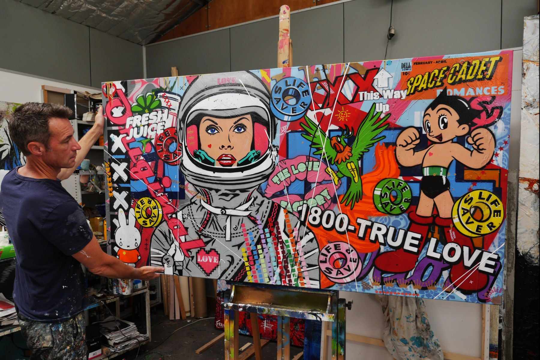 Cadet: The Romance Continues 190cm x 100cm Space Cadet Textured Urban Pop Art Painting (SOLD)-urban pop-[Franko_Artist]-[The_Block]-[Dream_Homes]-[ideas]- [Grand_Designs]-Franklin Art Studio