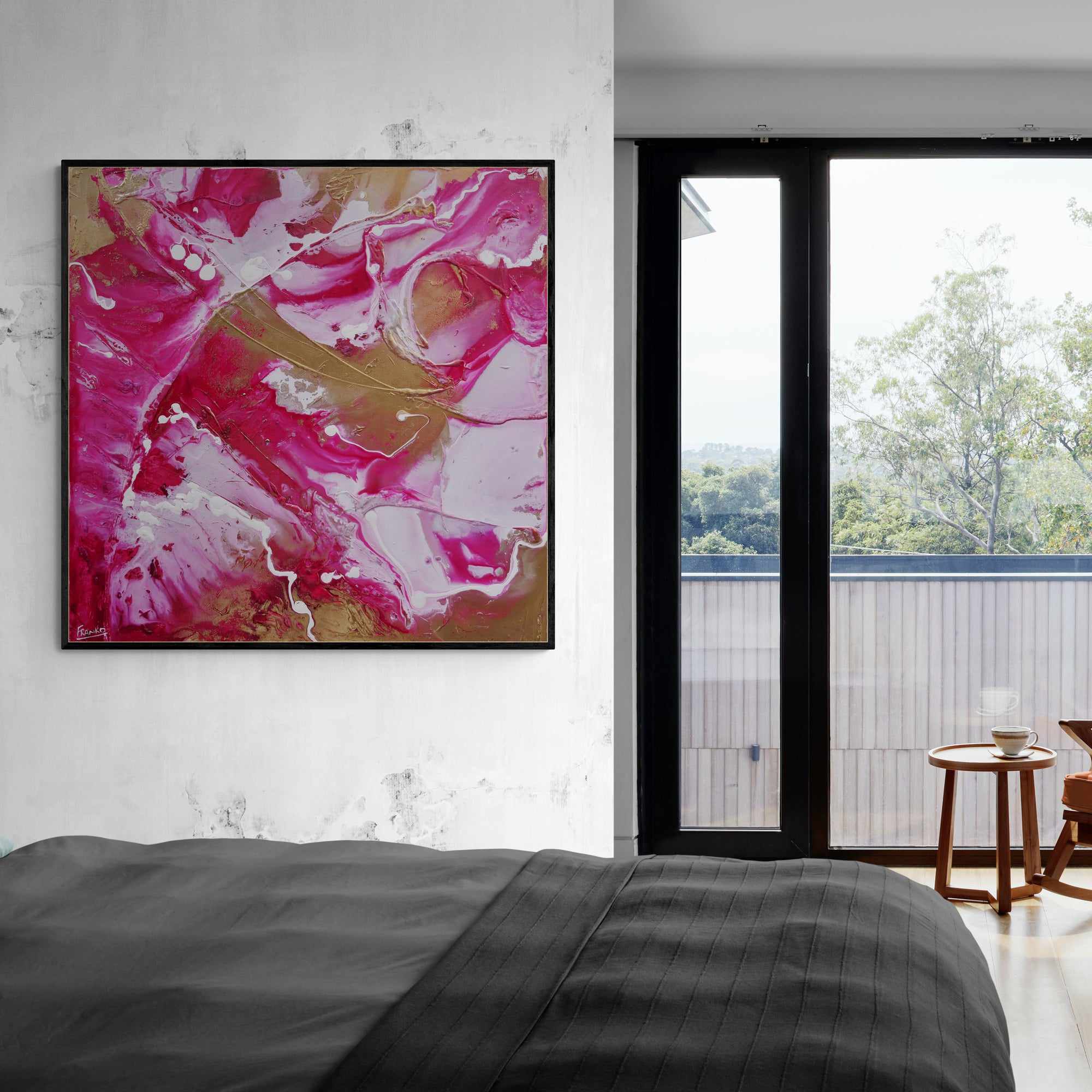 Candy Jazz 120cm x 120cm Gold Pink White Textured Abstract Painting (SOLD)
