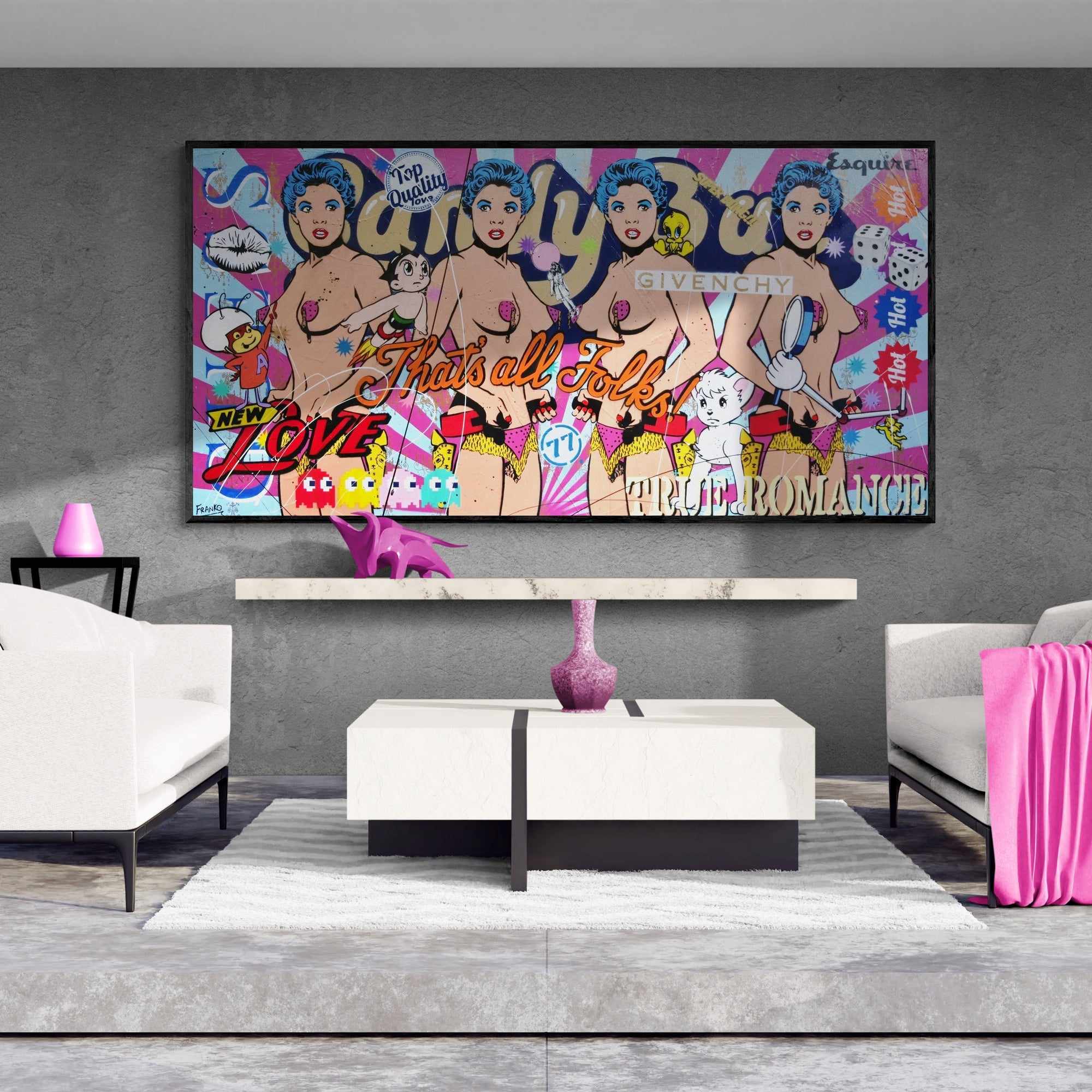 Candy's New Love 240cm x 120cm Candy Barr Textured Urban Pop Art Painting-Urban Pop Art-Franko-[Franko]-[huge_art]-[Australia]-Franklin Art Studio
