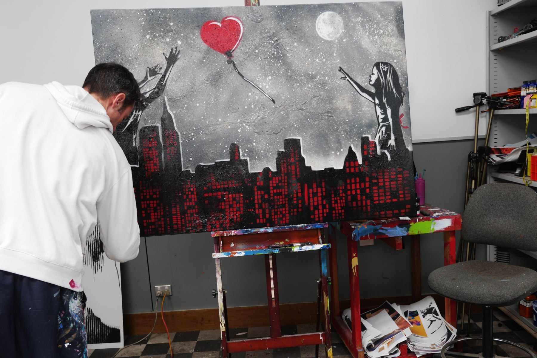 Captured Heart 140cm x 100cm Grey Urban Pop Art Painting-urban pop-Franko-[franko_art]-[beautiful_Art]-[The_Block]-Franklin Art Studio