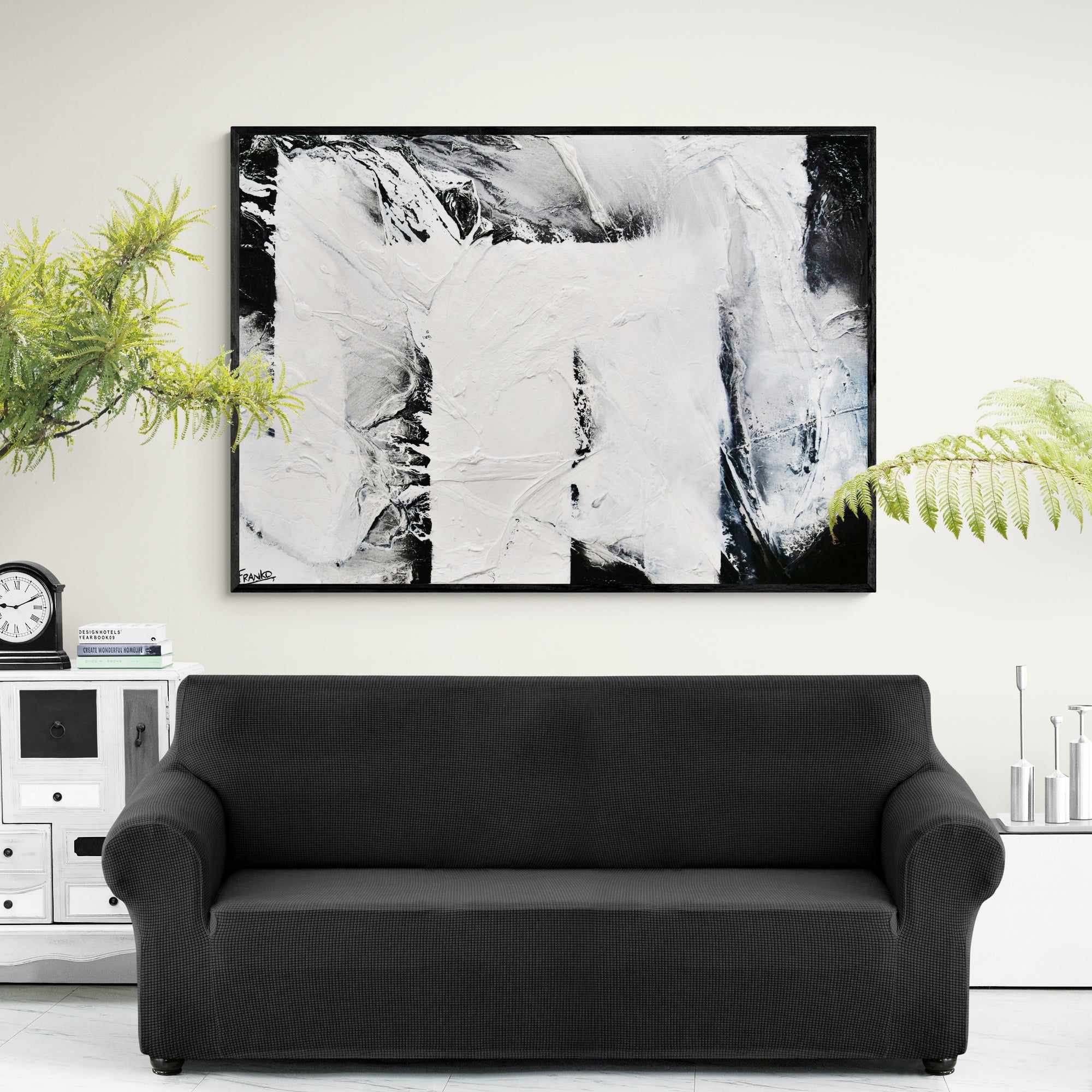 Carbon Fibre 140cm x 100cm Black White Textured Abstract Painting (SOLD)-Abstract-[Franko]-[Artist]-[Australia]-[Painting]-Franklin Art Studio