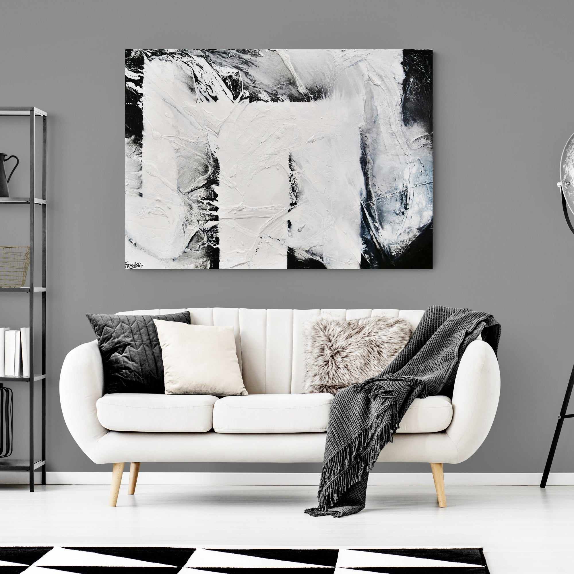 Carbon Fibre 140cm x 100cm Black White Textured Abstract Painting (SOLD)-Abstract-Franko-[Franko]-[huge_art]-[Australia]-Franklin Art Studio