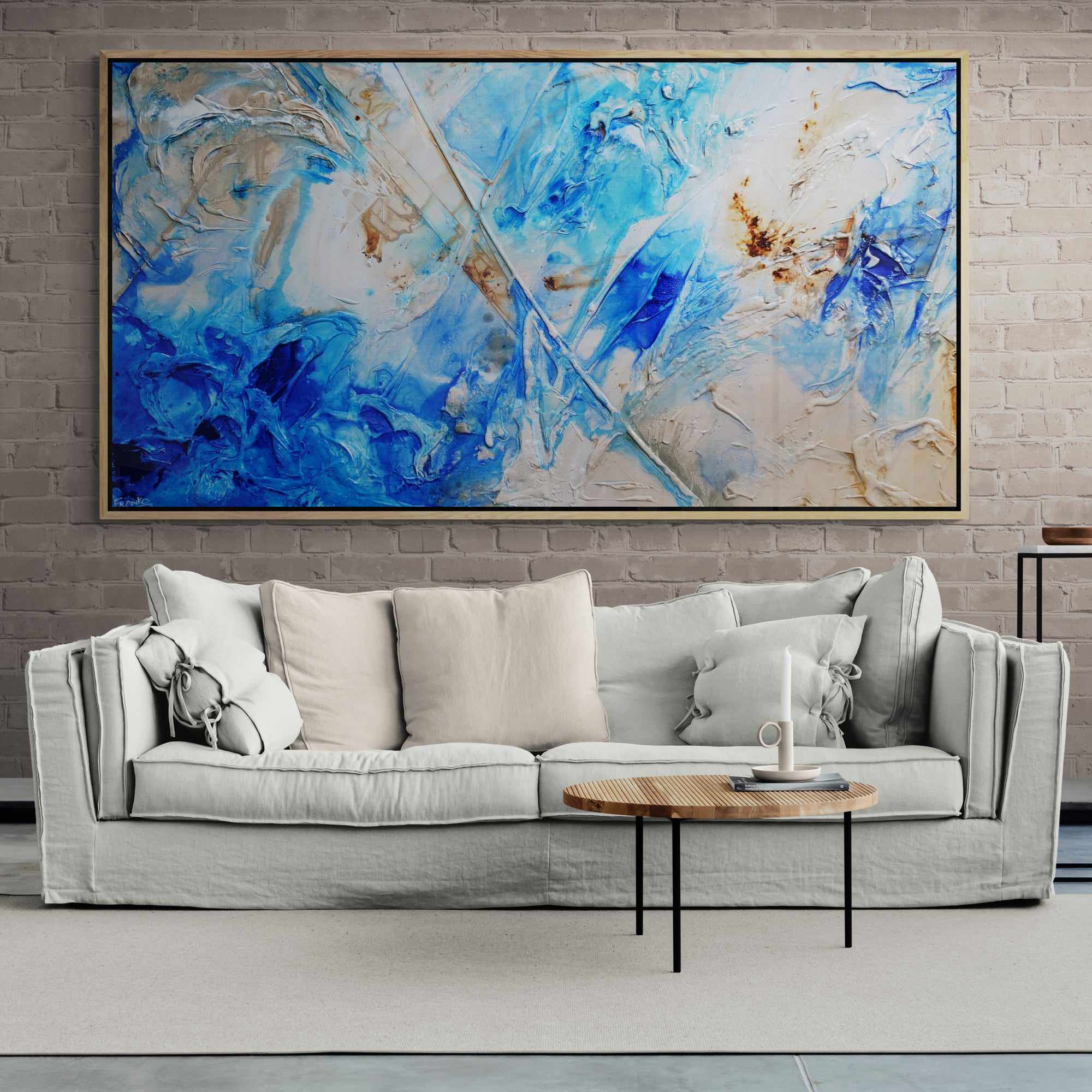 Casbah Rush 190cm x 100cm Blue Cream Textured Abstract Painting (SOLD)-Abstract-[Franko Artist]-[Gold Coast]-[Brisbane]-[Huge]-Franklin Art Studio