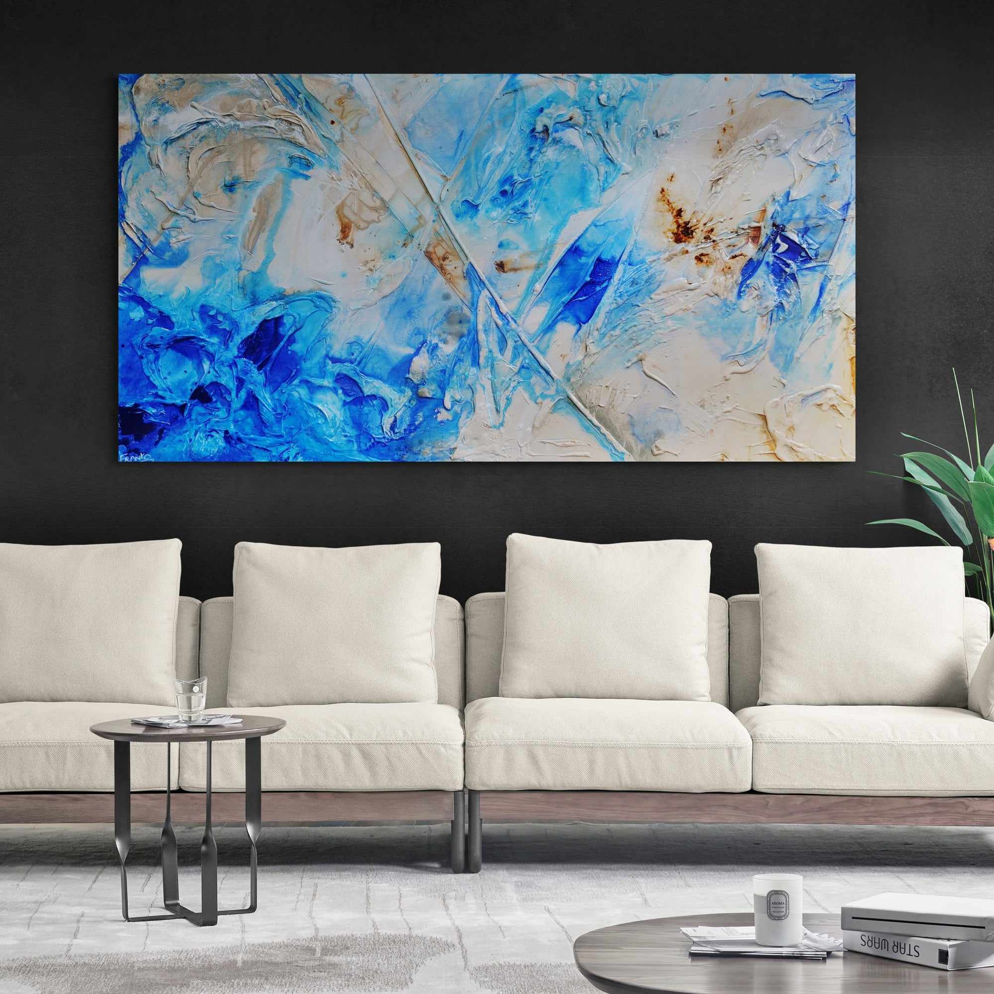 Casbah Rush 190cm x 100cm Blue Cream Textured Abstract Painting (SOLD)-Abstract-[Franko]-[Artist]-[Australia]-[Painting]-Franklin Art Studio