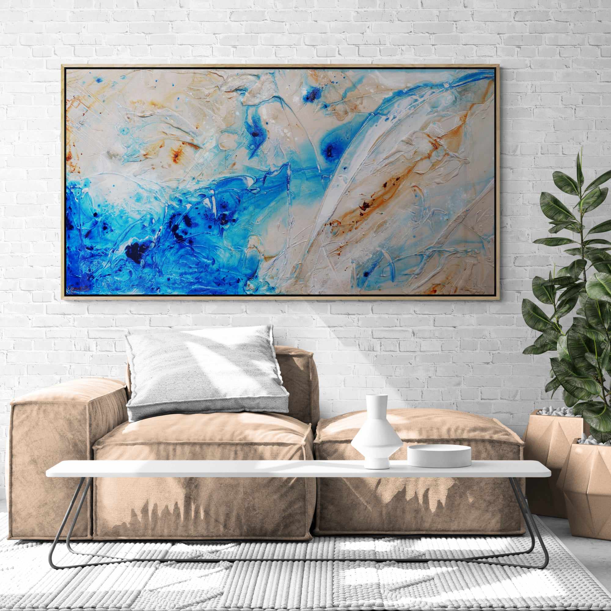 Casbah Rush 190cm x 100cm Blue Cream Textured Abstract Painting (SOLD)-Abstract-Franko-[huge]-[Australian]-[best Selling]-Franklin Art Studio
