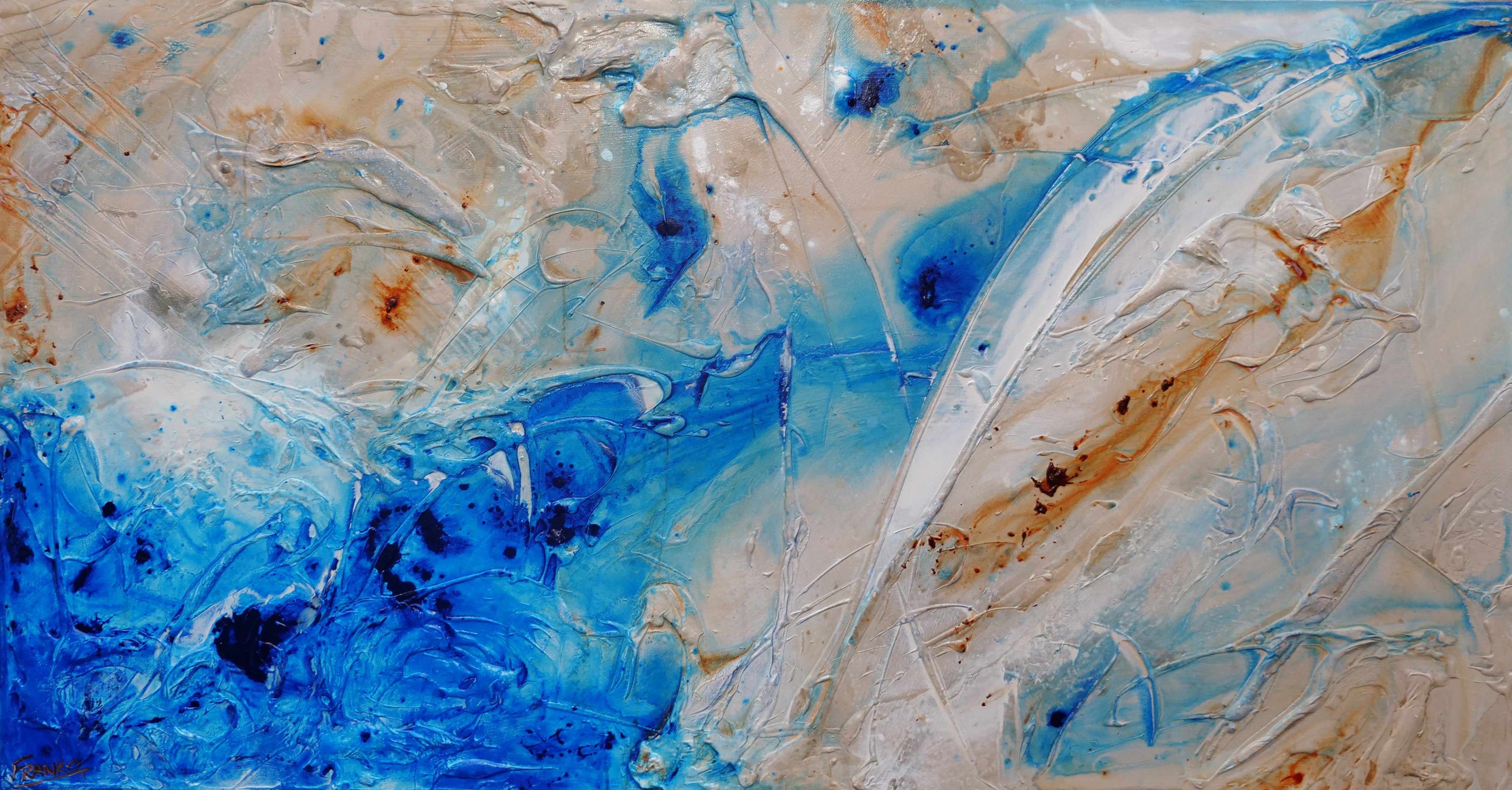 Casbah Rush 190cm x 100cm Blue Cream Textured Abstract Painting (SOLD)-Abstract-Franko-[Franko]-[Australia_Art]-[Art_Lovers_Australia]-Franklin Art Studio