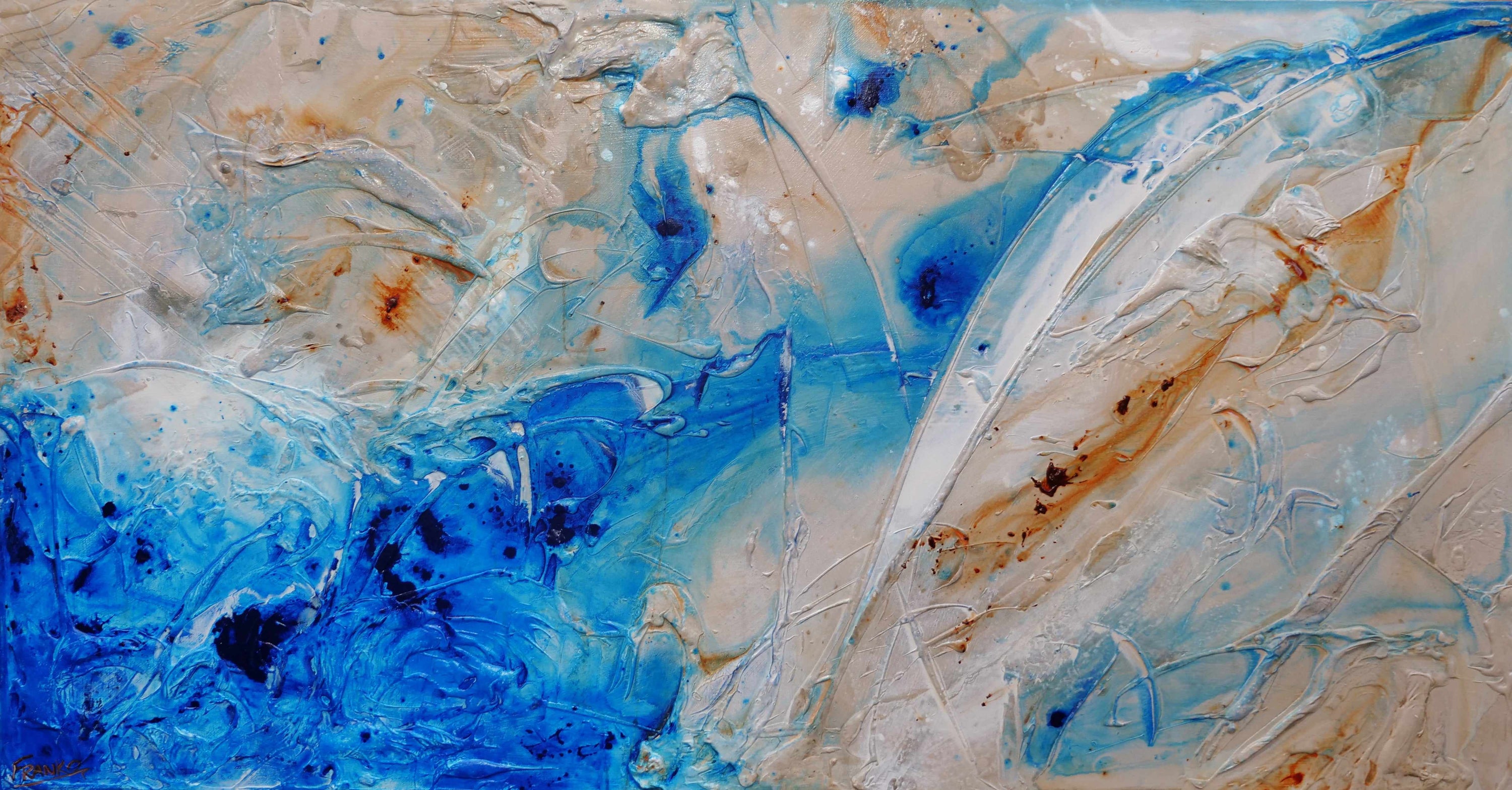 Casbah Rush 190cm x 100cm Blue Cream Textured Abstract Painting (SOLD)-Abstract-[Franko ]-[Gallery]-[popular]-[Australia]-Franklin Art Studio