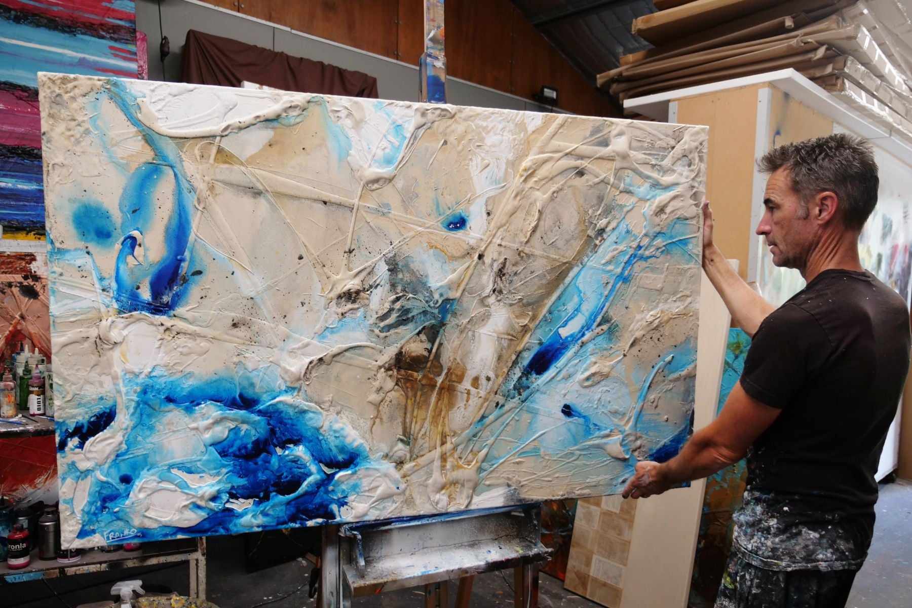 Casbah Sass 160cm x 100cm Cream Blue Textured Abstract Painting-Abstract-Franko-[franko_artist]-[Art]-[interior_design]-Franklin Art Studio