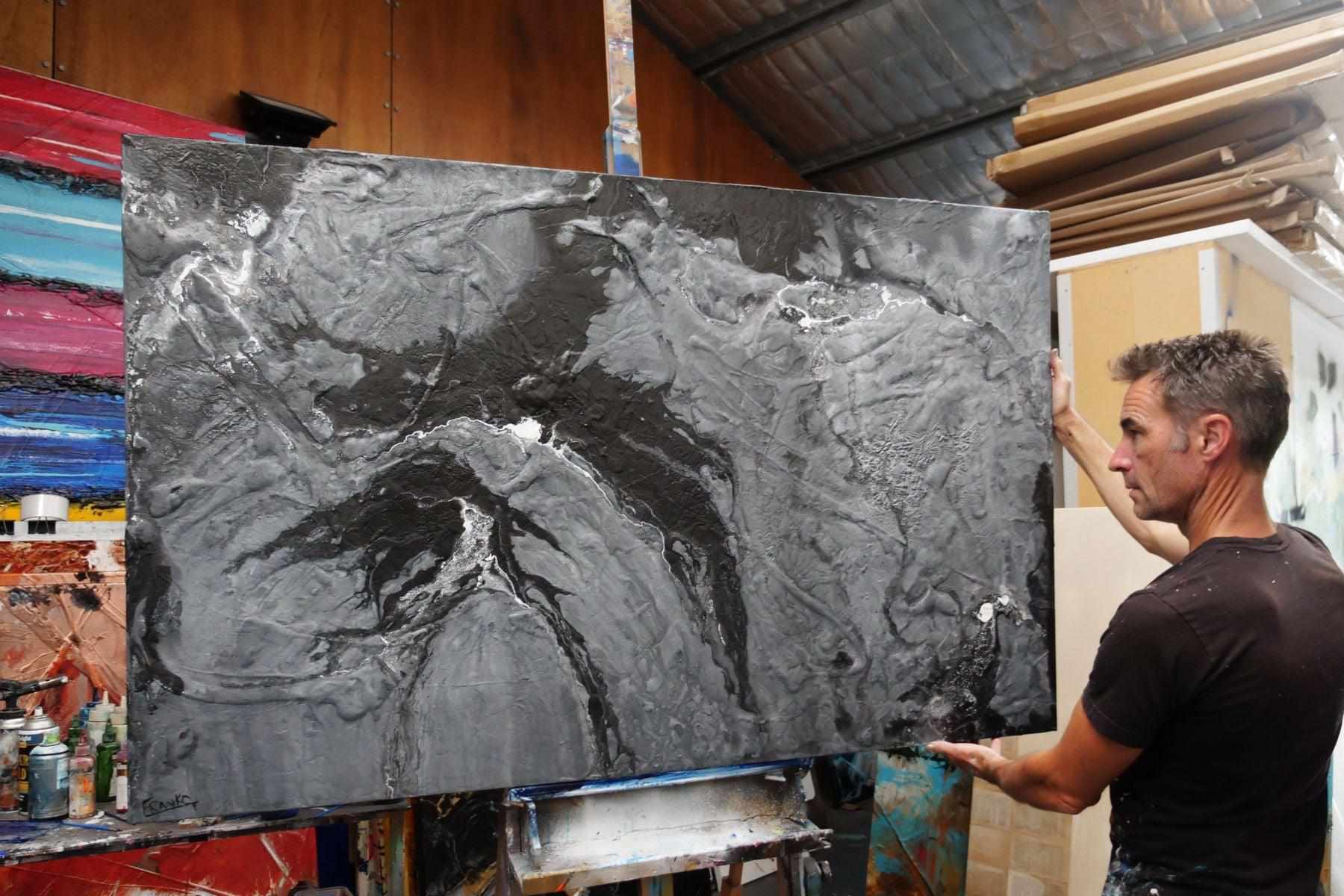 Cashmere 160cm x 100cm Black Grey Textured Abstract Painting-Abstract-Franko-[franko_artist]-[Art]-[interior_design]-Franklin Art Studio