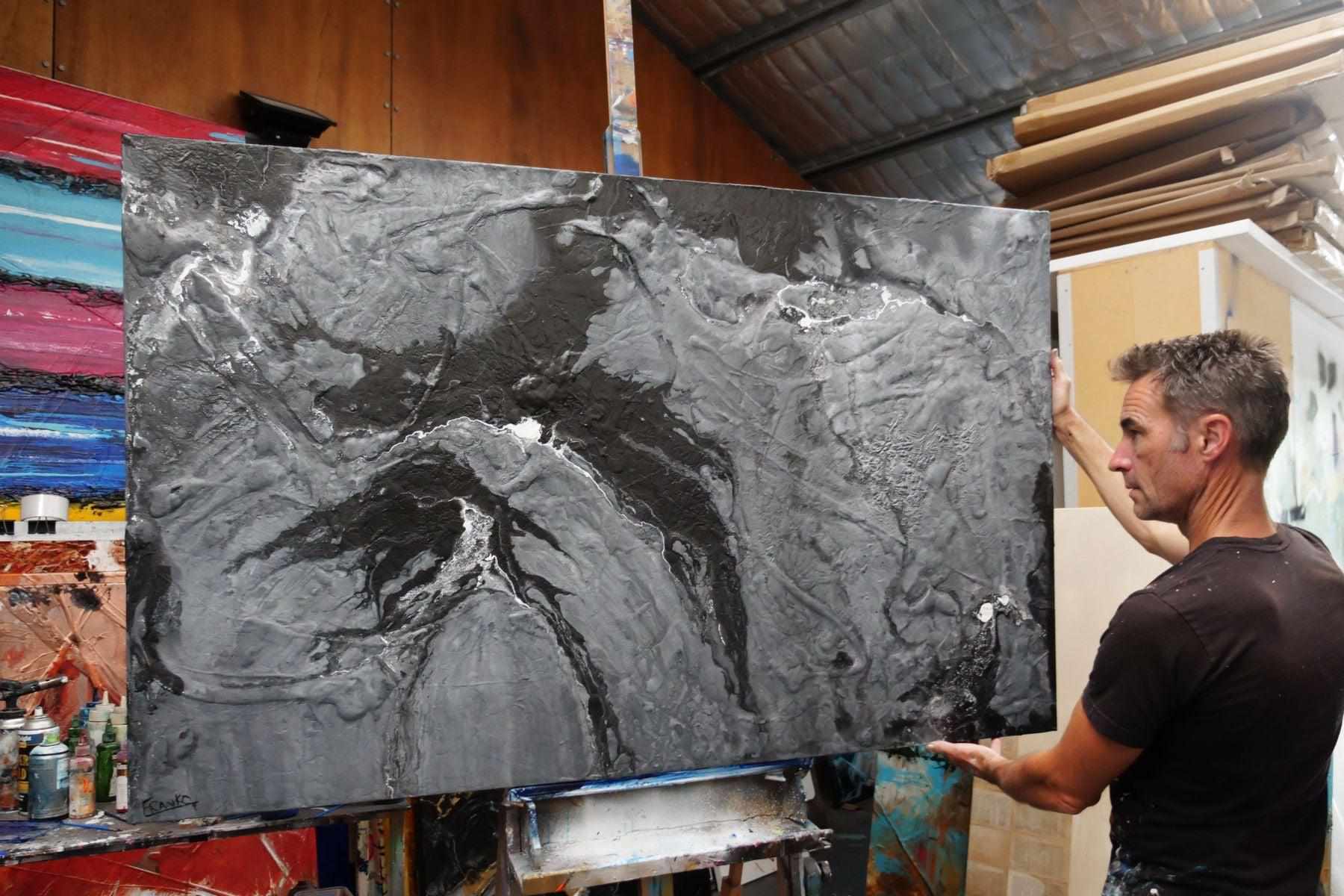 Cashmere 160cm x 100cm Black Grey Textured Abstract Painting (SOLD)-Abstract-[Franko Artist]-[Gold Coast]-[Brisbane]-[Huge]-Franklin Art Studio