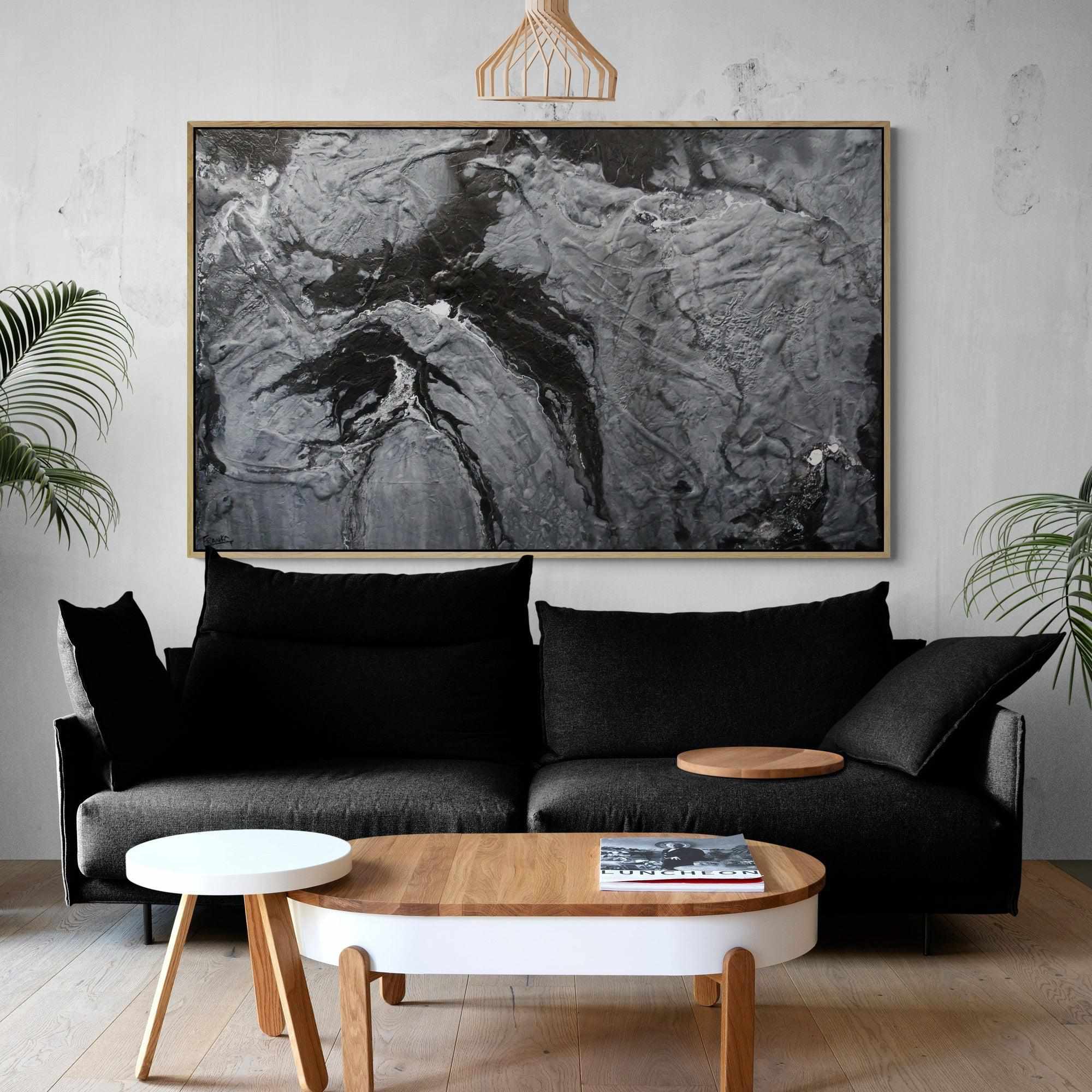 Cashmere 160cm x 100cm Black Grey Textured Abstract Painting (SOLD)-Abstract-[Franko Artist]-[Cheryl]-[Wendy]-[Gabriela]-Franklin Art Studio