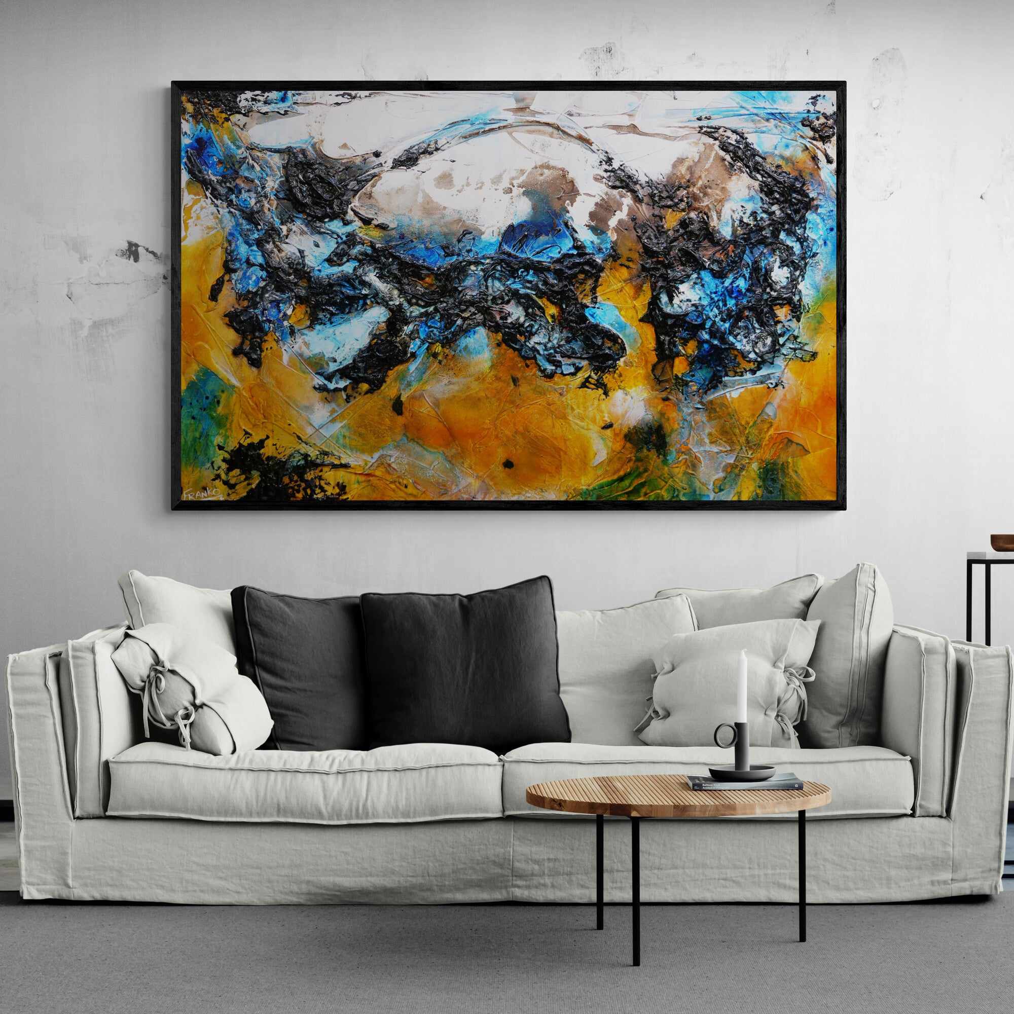 Castaway Beach 160cm x 100cm Sienna Black Blue Textured Abstract Paintin (SOLD)-Abstract-Franko-[franko_artist]-[Art]-[interior_design]-Franklin Art Studio