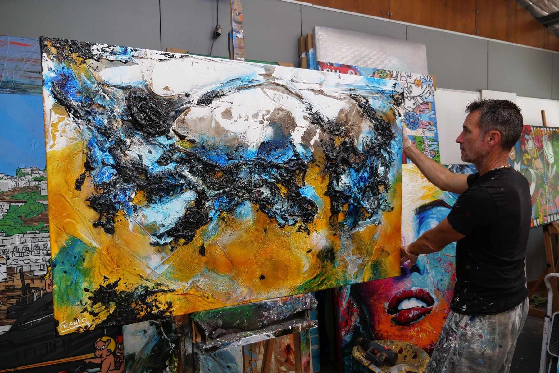 Castaway Beach 160cm x 100cm Sienna Black Blue Textured Abstract Paintin (SOLD)-Abstract-[Franko Artist]-[Cheryl]-[Wendy]-[Gabriela]-Franklin Art Studio
