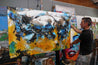 Castaway Beach 160cm x 100cm Sienna Black Blue Textured Abstract Paintin (SOLD)-Abstract-[Franko Artist]-[Cheryl]-[Wendy]-[Gabriela]-Franklin Art Studio