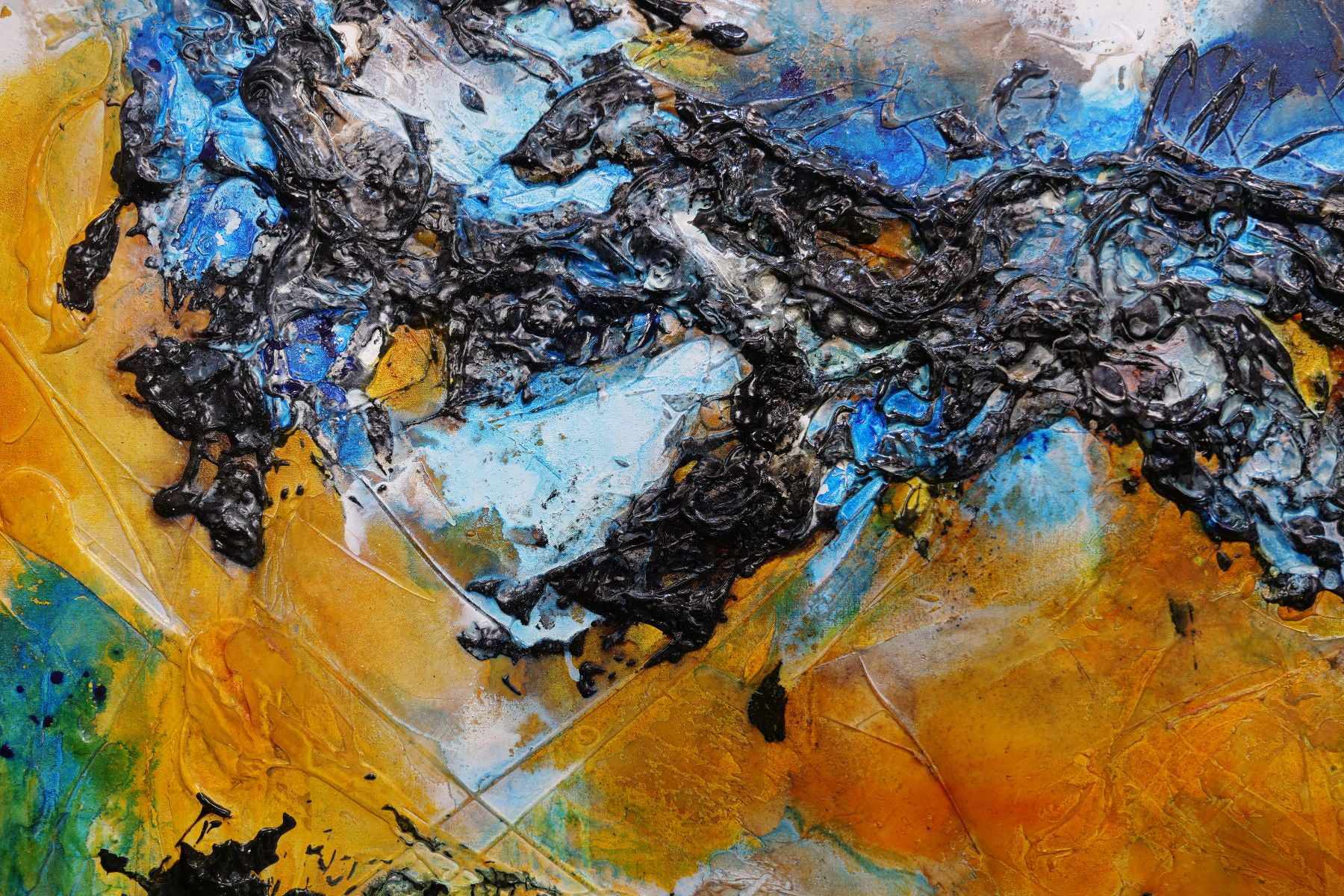 Castaway Beach 160cm x 100cm Sienna Black Blue Textured Abstract Paintin (SOLD)