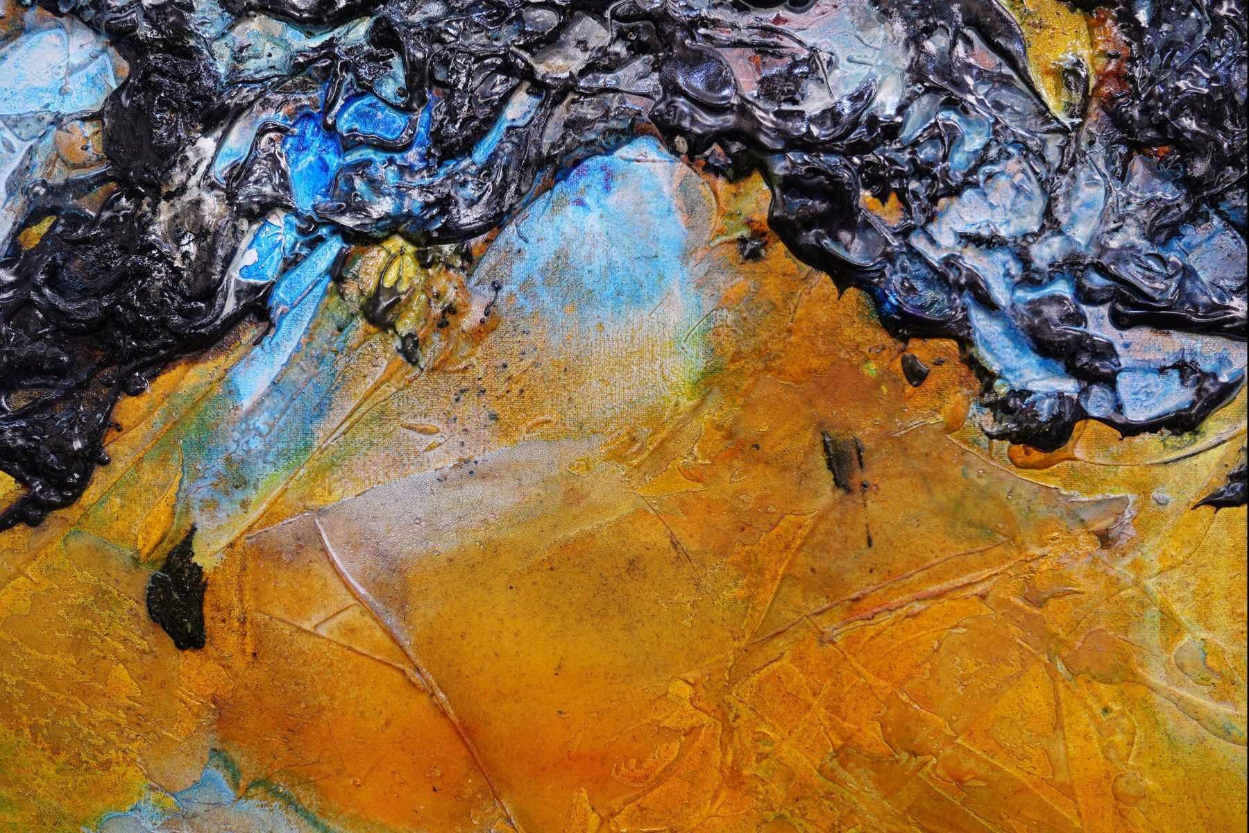 Castaway Beach 160cm x 100cm Sienna Black Blue Textured Abstract Paintin (SOLD)