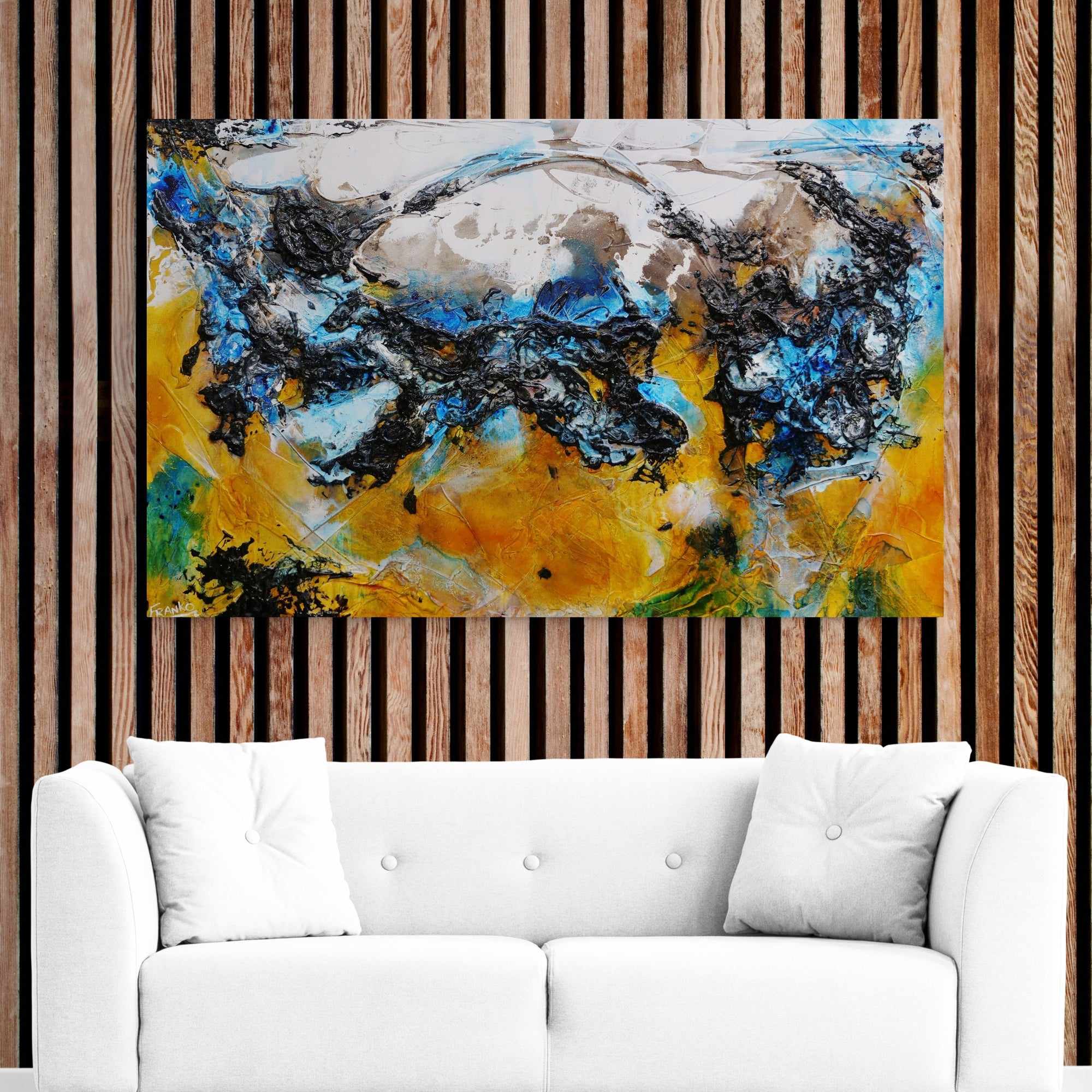 Castaway Beach 160cm x 100cm Sienna Black Blue Textured Abstract Paintin (SOLD)-Abstract-[Franko]-[Artist]-[Australia]-[Painting]-Franklin Art Studio