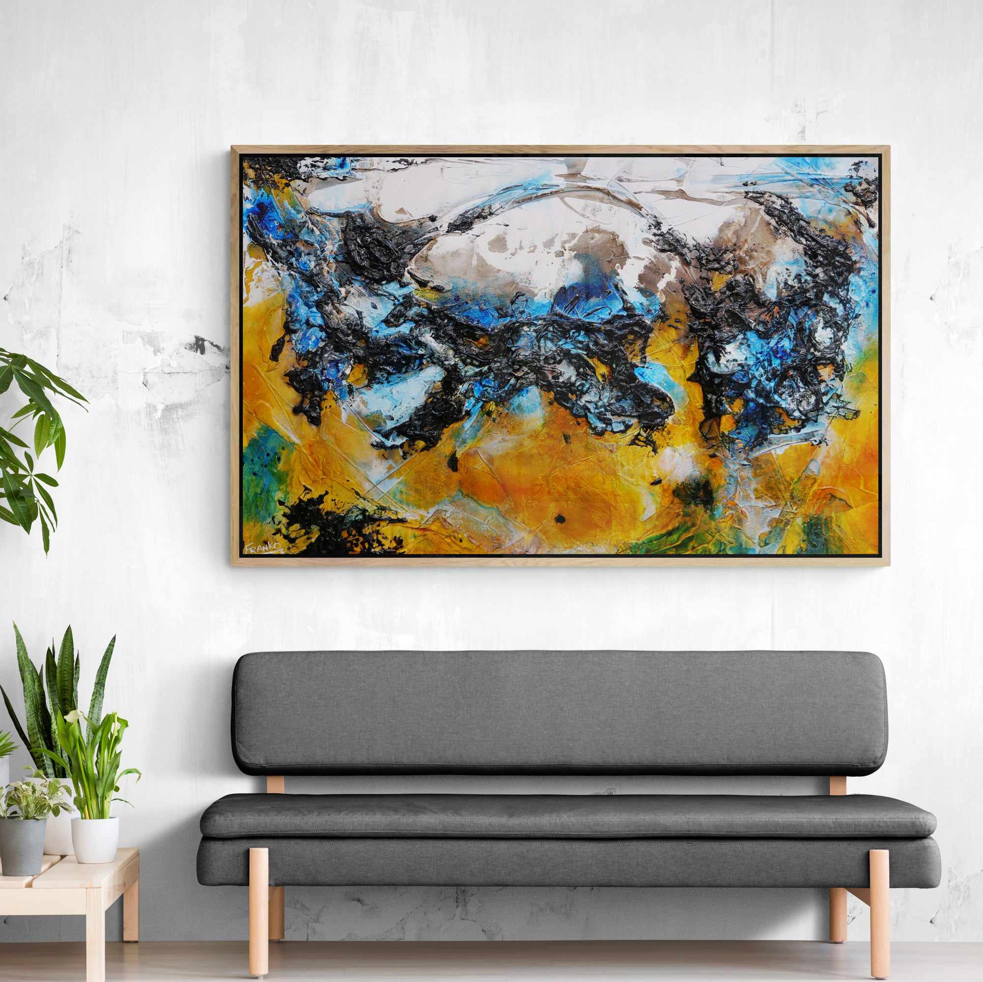 Castaway Beach 160cm x 100cm Sienna Black Blue Textured Abstract Paintin (SOLD)-Abstract-Franko-[Franko]-[huge_art]-[Australia]-Franklin Art Studio