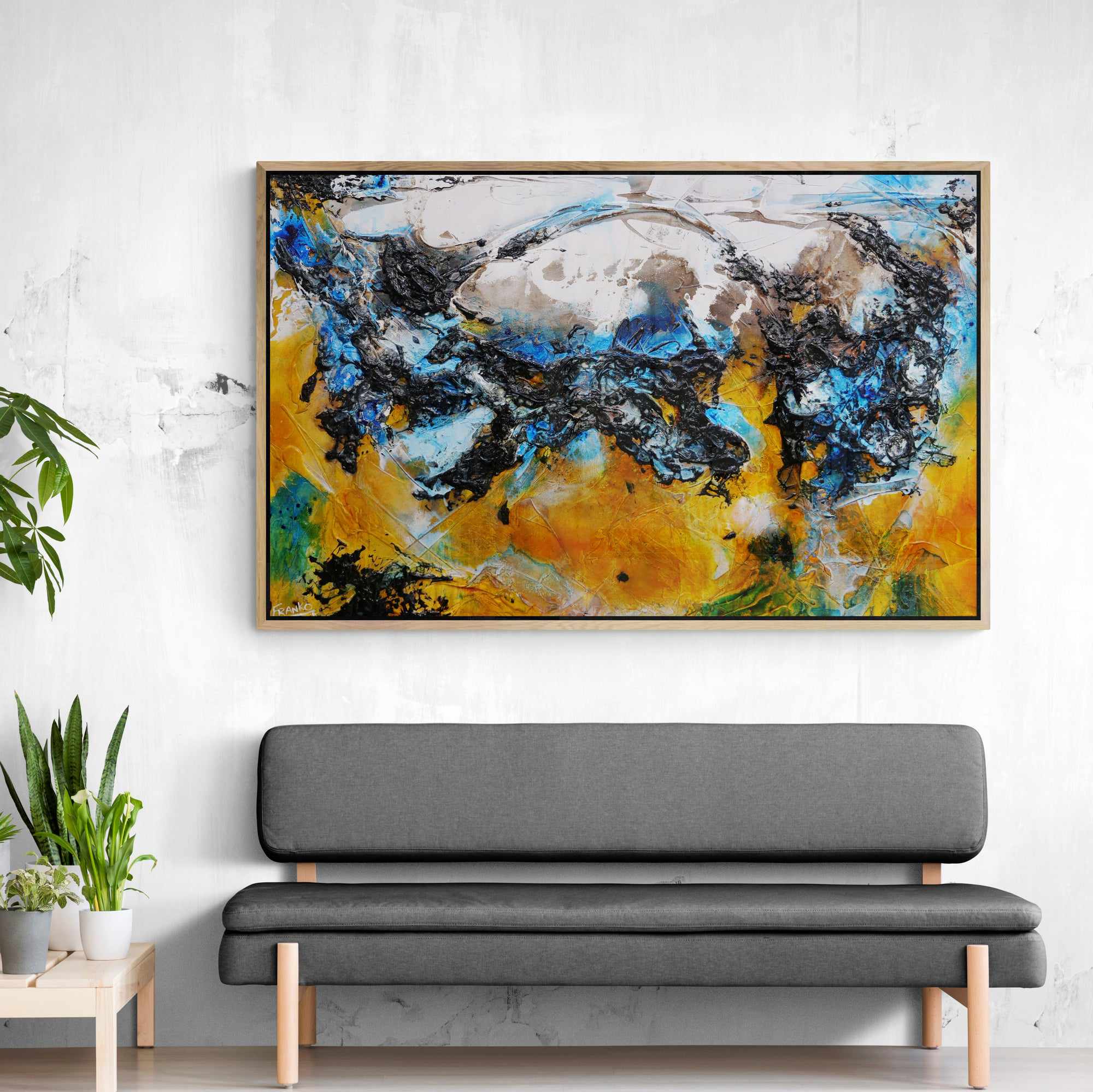 Castaway Beach 160cm x 100cm Sienna Black Blue Textured Abstract Paintin (SOLD)-Abstract-Franko-[huge]-[Australian]-[best Selling]-Franklin Art Studio