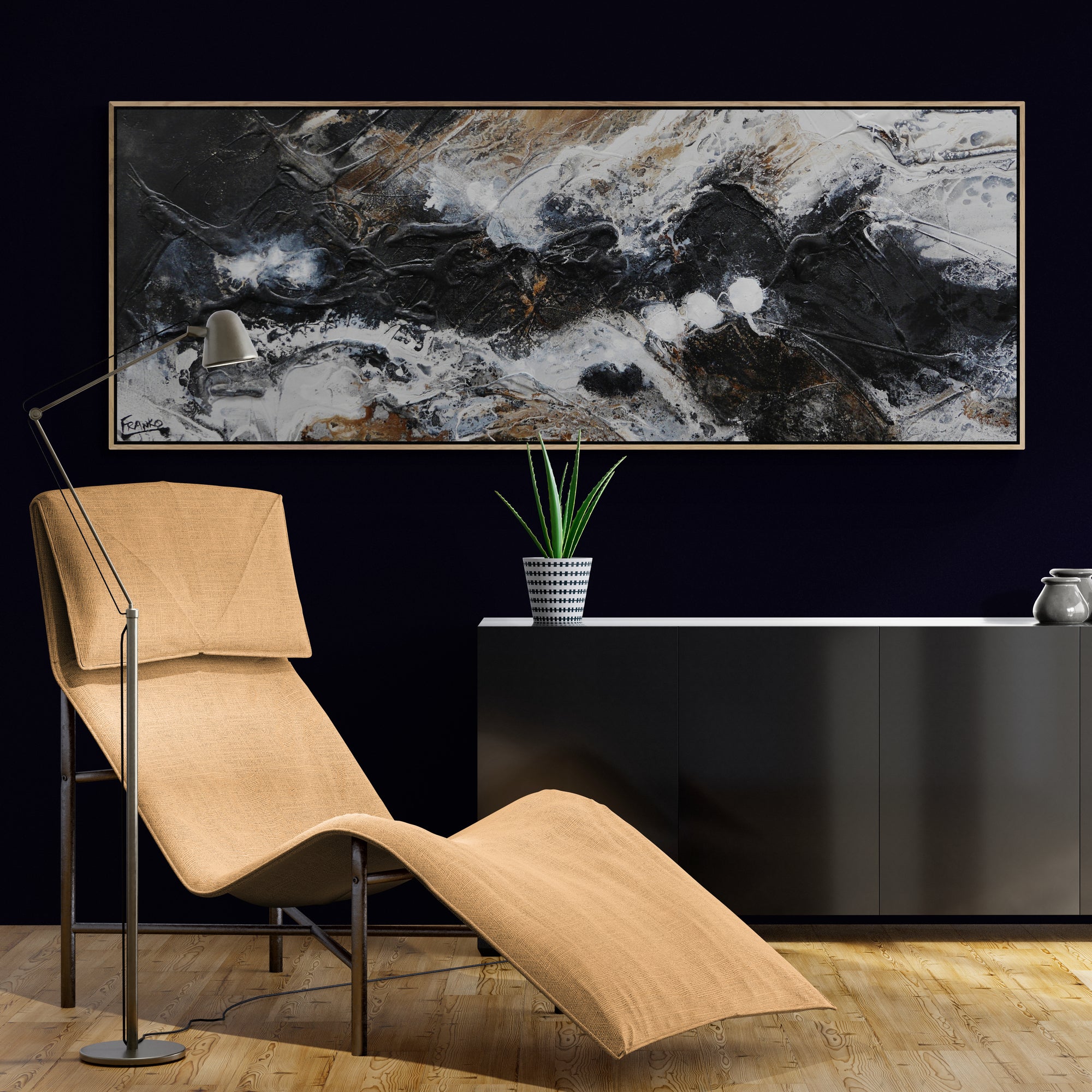 Distant Blaq 160cm x 60cm Black Rust Textured Abstract Painting (SOLD)-Abstract-[Franko Artist]-[Cheryl]-[Wendy]-[Gabriela]-Franklin Art Studio