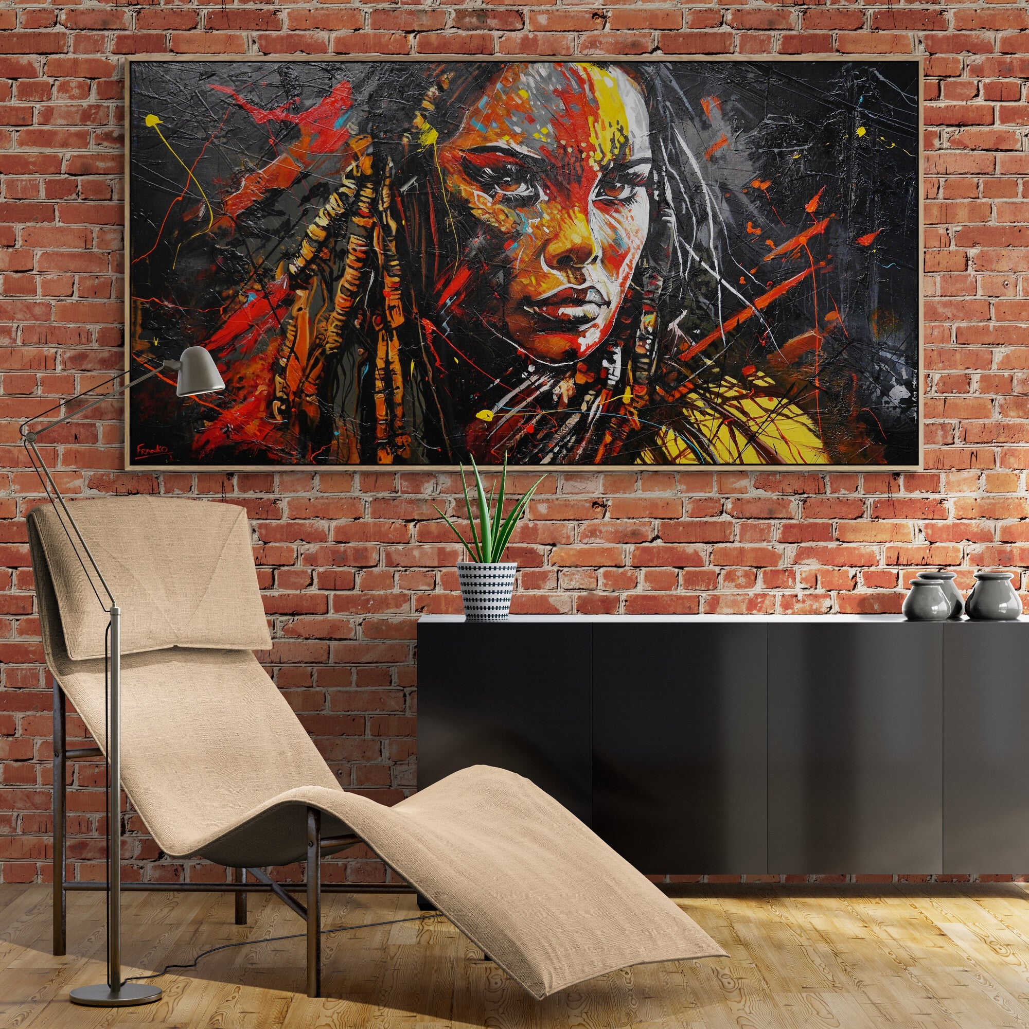 Warrioress 190cm x 100cm Brave and Beautiful Abstract Framed Textured Painting (SOLD)-people-[Franko Artist]-[The Block]-[Dream Homes]-[ideas]-Franklin Art Studio