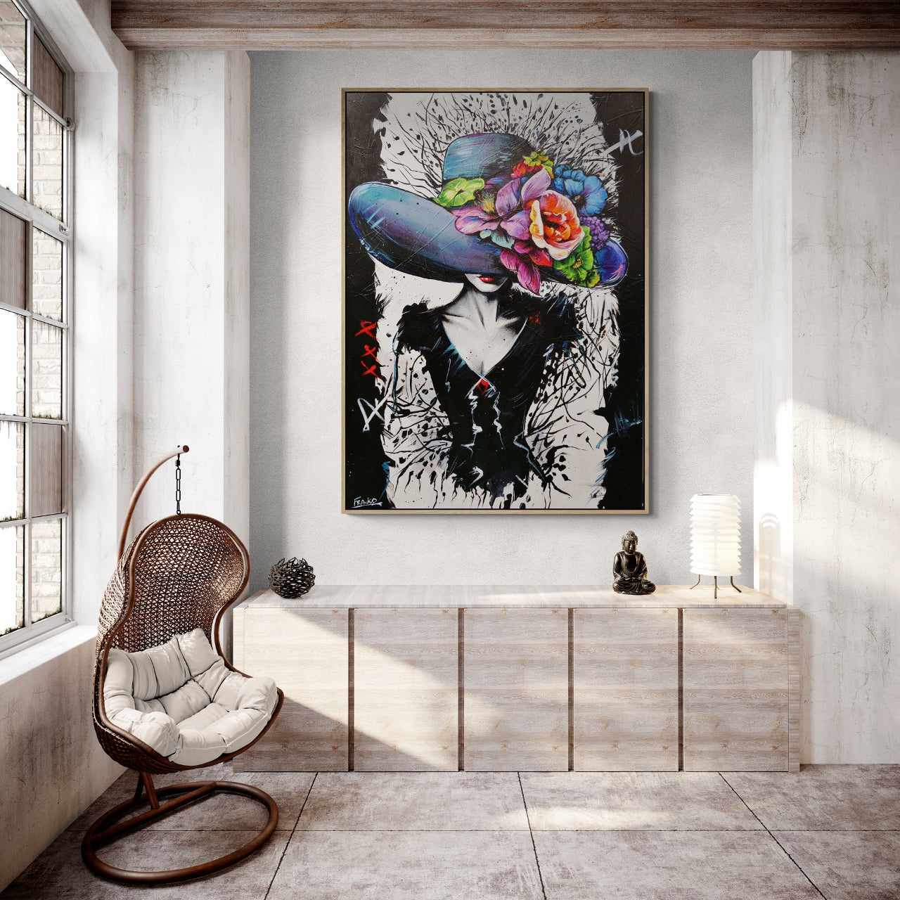 Chance 140cm x 100cm Flower Hat Abstract Elegance Textured Painting (SOLD)-people-[Franko Artist]-[Cheryl]-[Wendy]-[Gabriela]-Franklin Art Studio