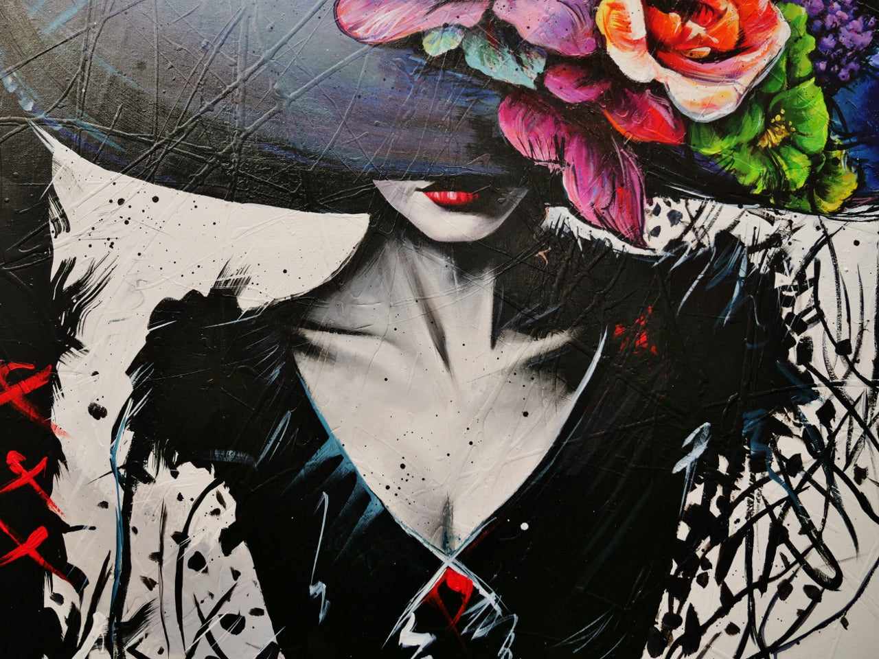 Chance 140cm x 100cm Flower Hat Abstract Elegance Textured Painting (SOLD)