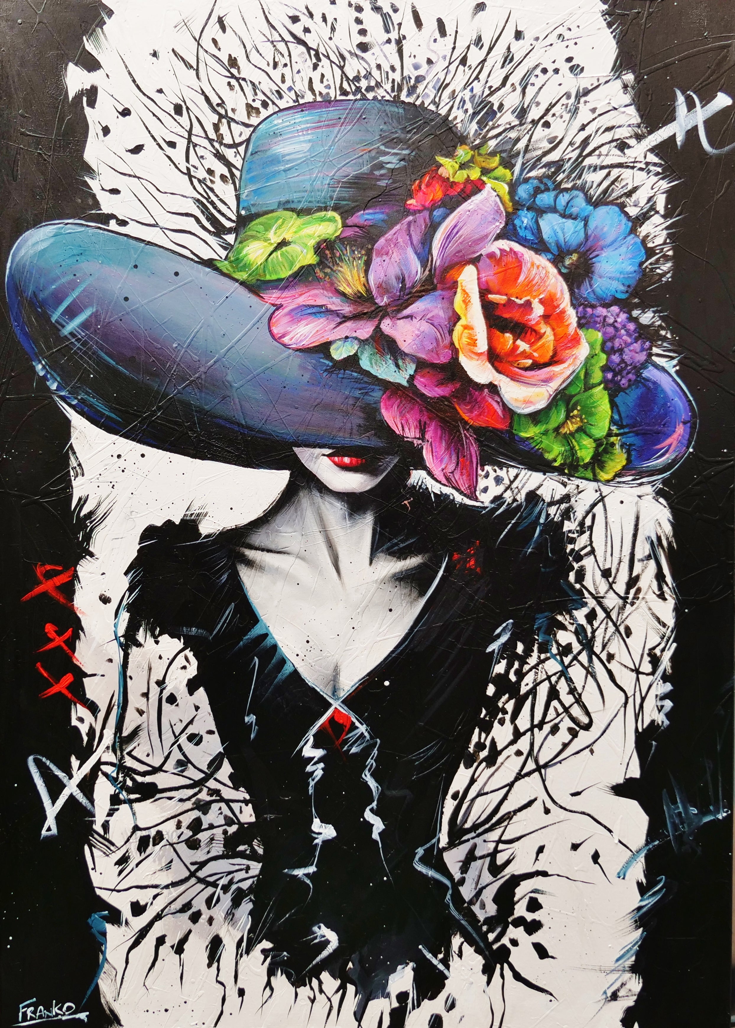 Chance 140cm x 100cm Flower Hat Abstract Elegance Textured Painting (SOLD)-people-[Franko ]-[Gallery]-[popular]-[Australia]-Franklin Art Studio