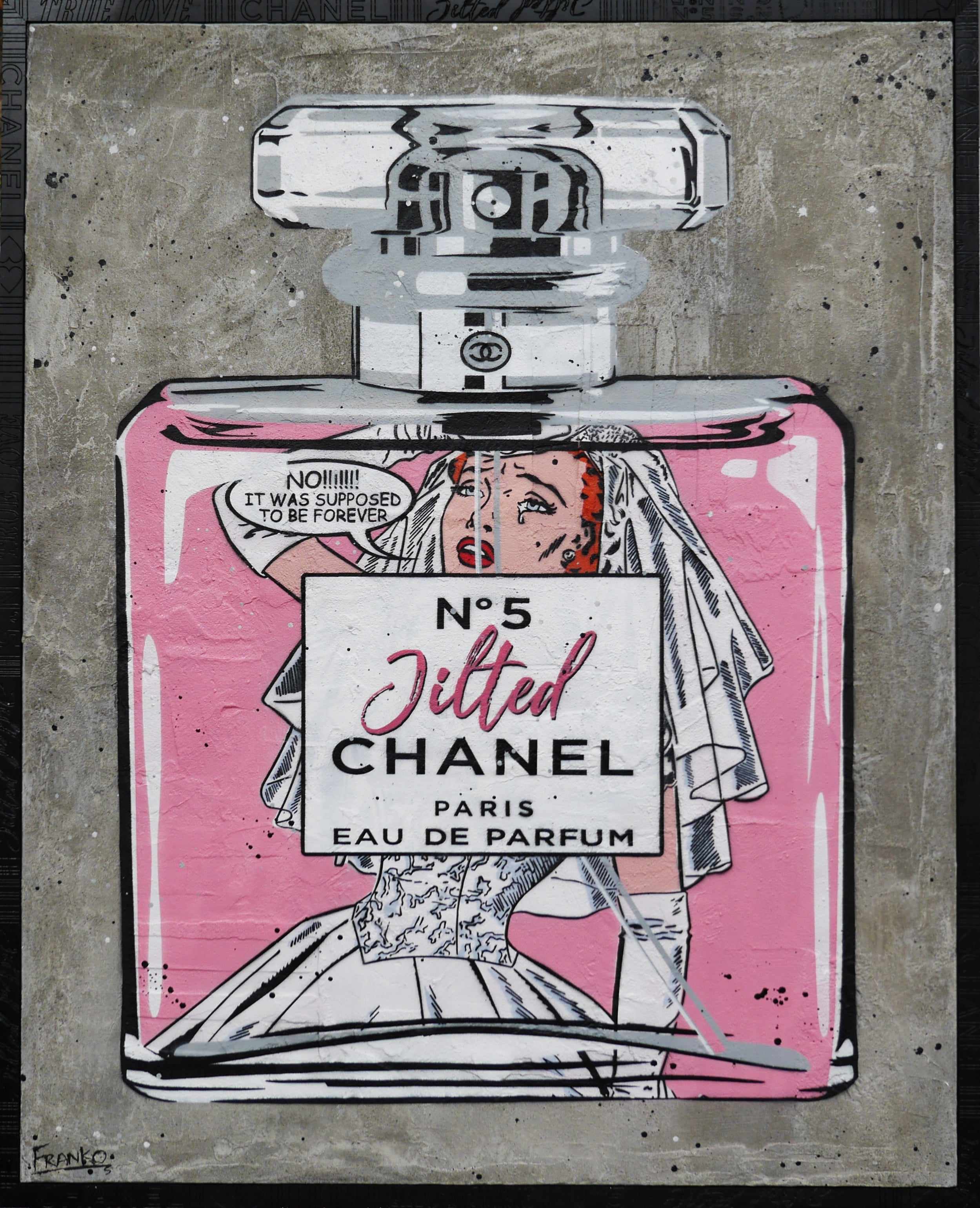 Chanel Jilted No.5 120cm x 150cm Chanel Perfume Bottle Industrial Concrete Urban Pop Art Painting With Custom Etched Frame-concrete-Franko-[Franko]-[Australia_Art]-[Art_Lovers_Australia]-Franklin Art Studio