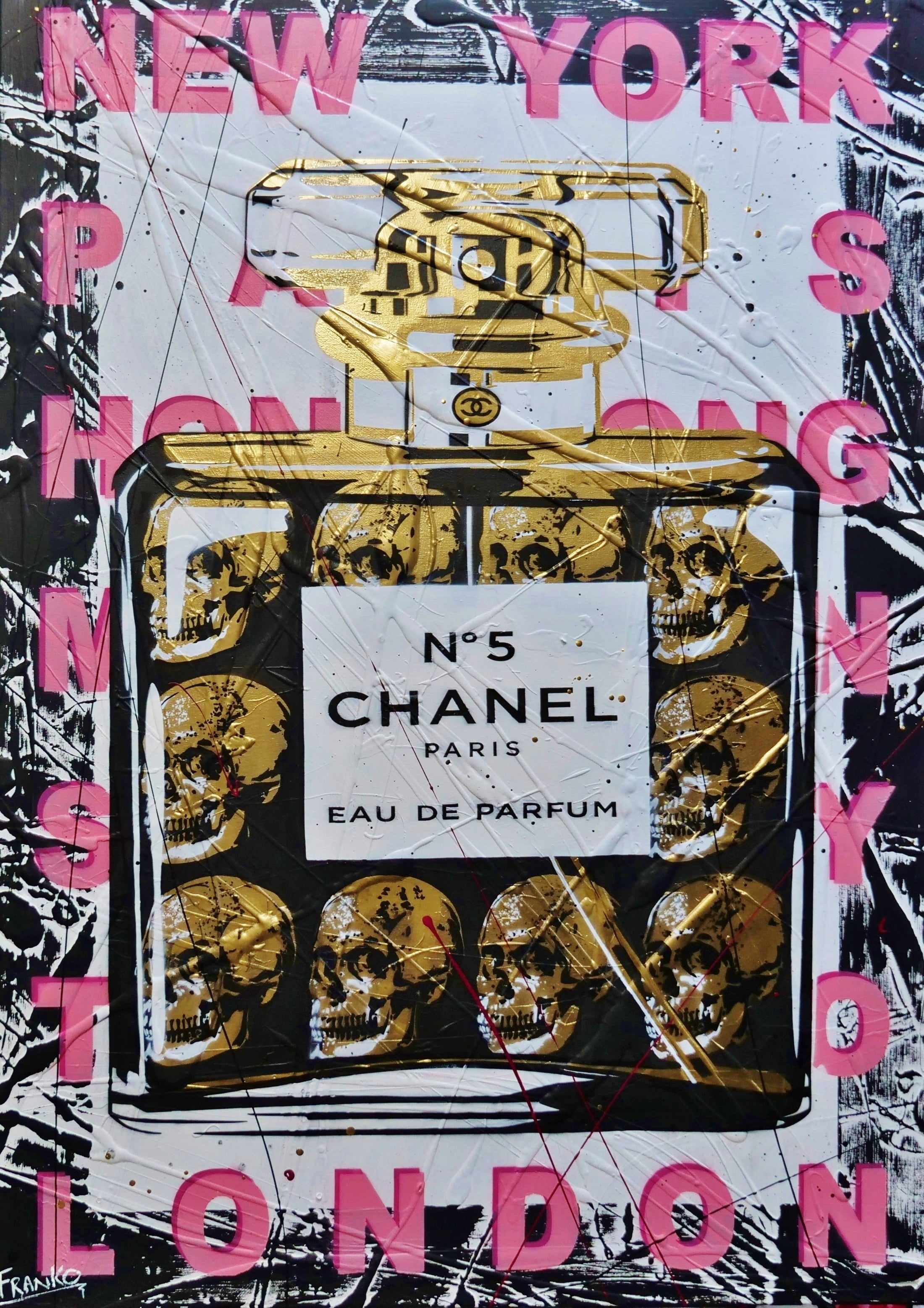 Chanel Le Chic 140cm x 100cm Chanel Bottle Textured Urban Pop Art Painting (SOLD)-Urban Pop Art-Franko-[Franko]-[Australia_Art]-[Art_Lovers_Australia]-Franklin Art Studio