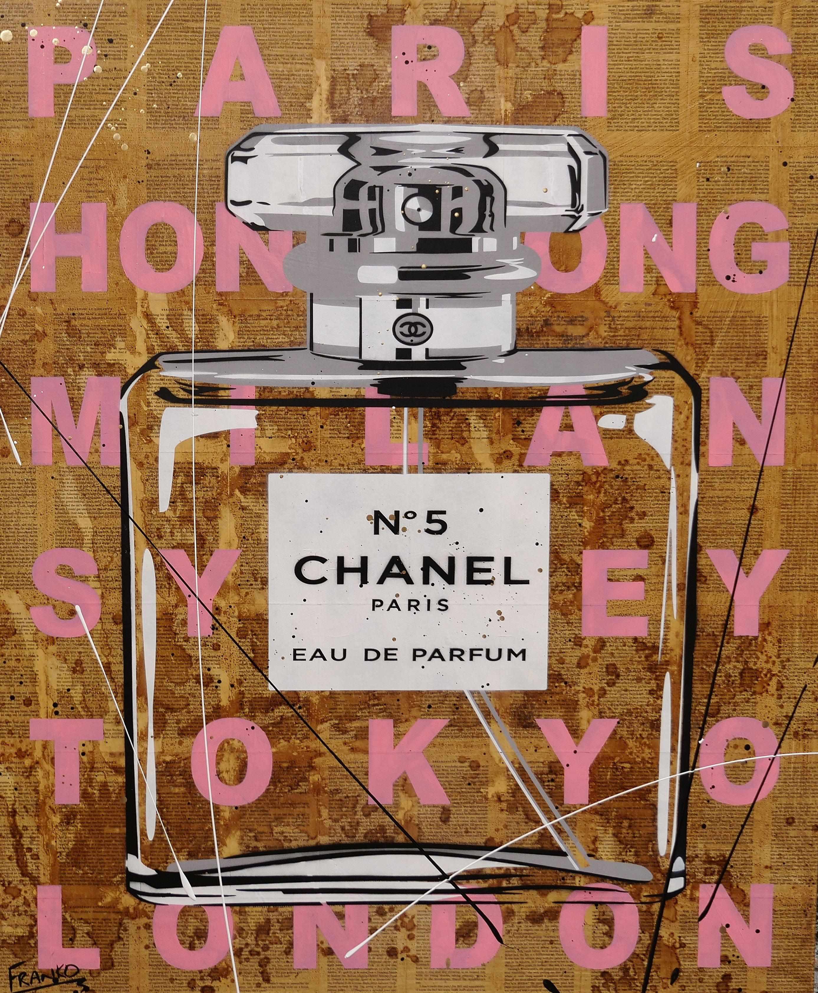 Chanel Pink 120cm x 100cm Pink Chanel Perfume Bottle Urban Pop Book Club Painting (SOLD)-book club-Franko-[Franko]-[Australia_Art]-[Art_Lovers_Australia]-Franklin Art Studio