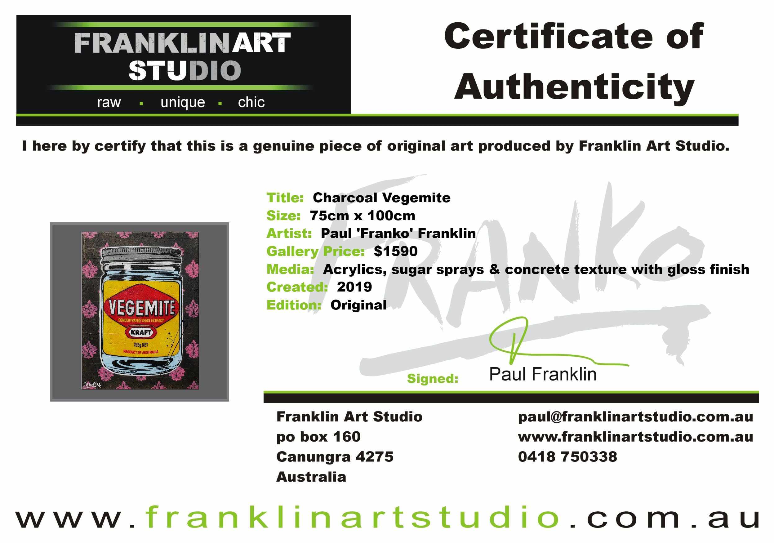 Charcoal Vegemite 75cm x 100cm Vegemite Textured Urban Pop Art Painting (SOLD)-concrete-[Franko Artist]-[Cheryl]-[Wendy]-[Gabriela]-Franklin Art Studio