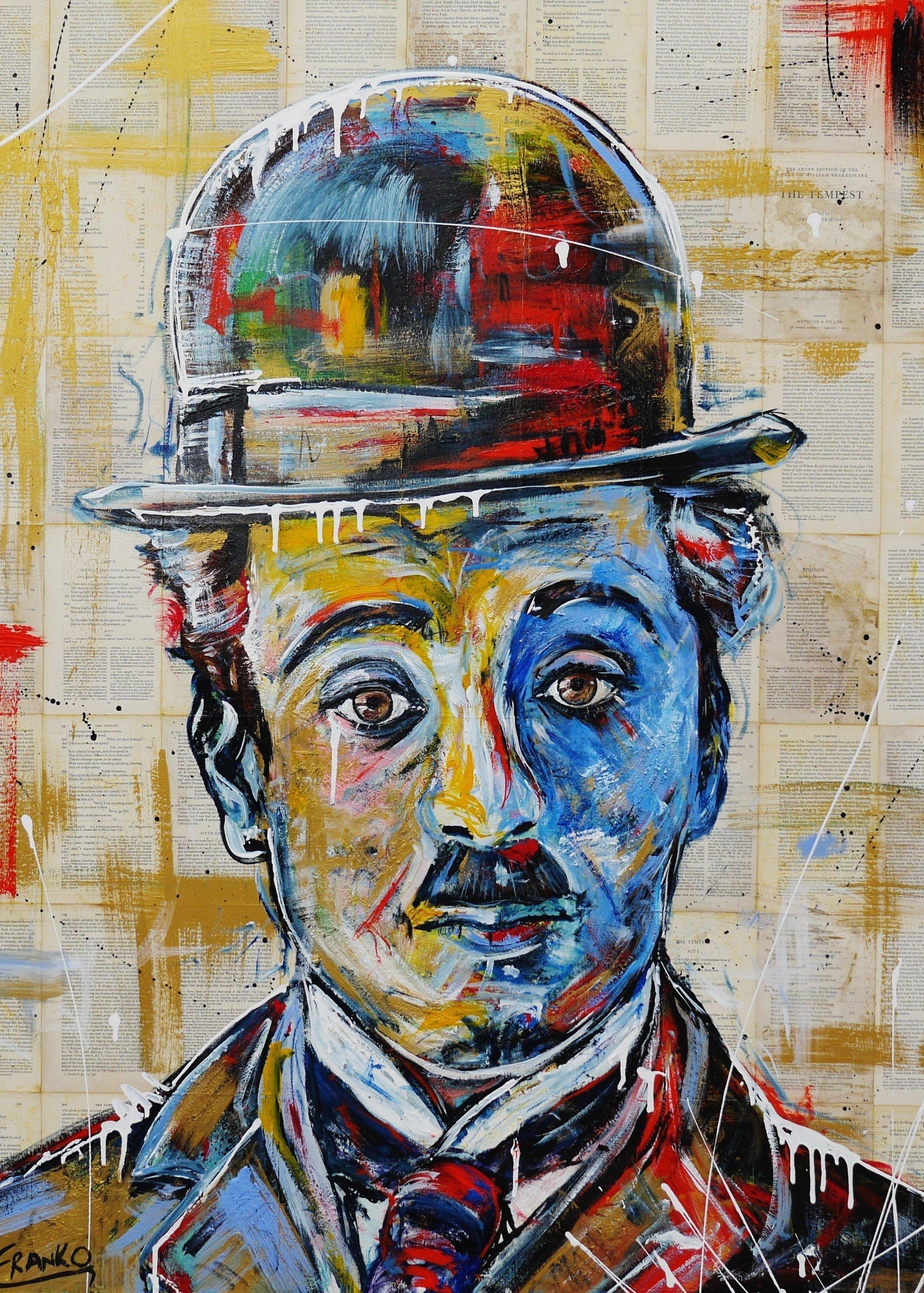 Charlie Chaplin Simply 140cm x 100cm Charlie Chaplin Book Pop art Painting (SOLD)-book club-Franko-[Franko]-[Australia_Art]-[Art_Lovers_Australia]-Franklin Art Studio