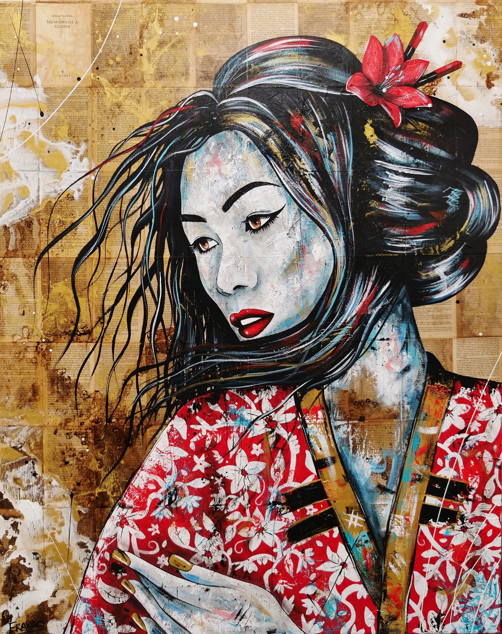 Cherry Asami 120cm x 150cm Geisha Abstract Realism Book Club Painting-book club-Franko-[Franko]-[Australia_Art]-[Art_Lovers_Australia]-Franklin Art Studio